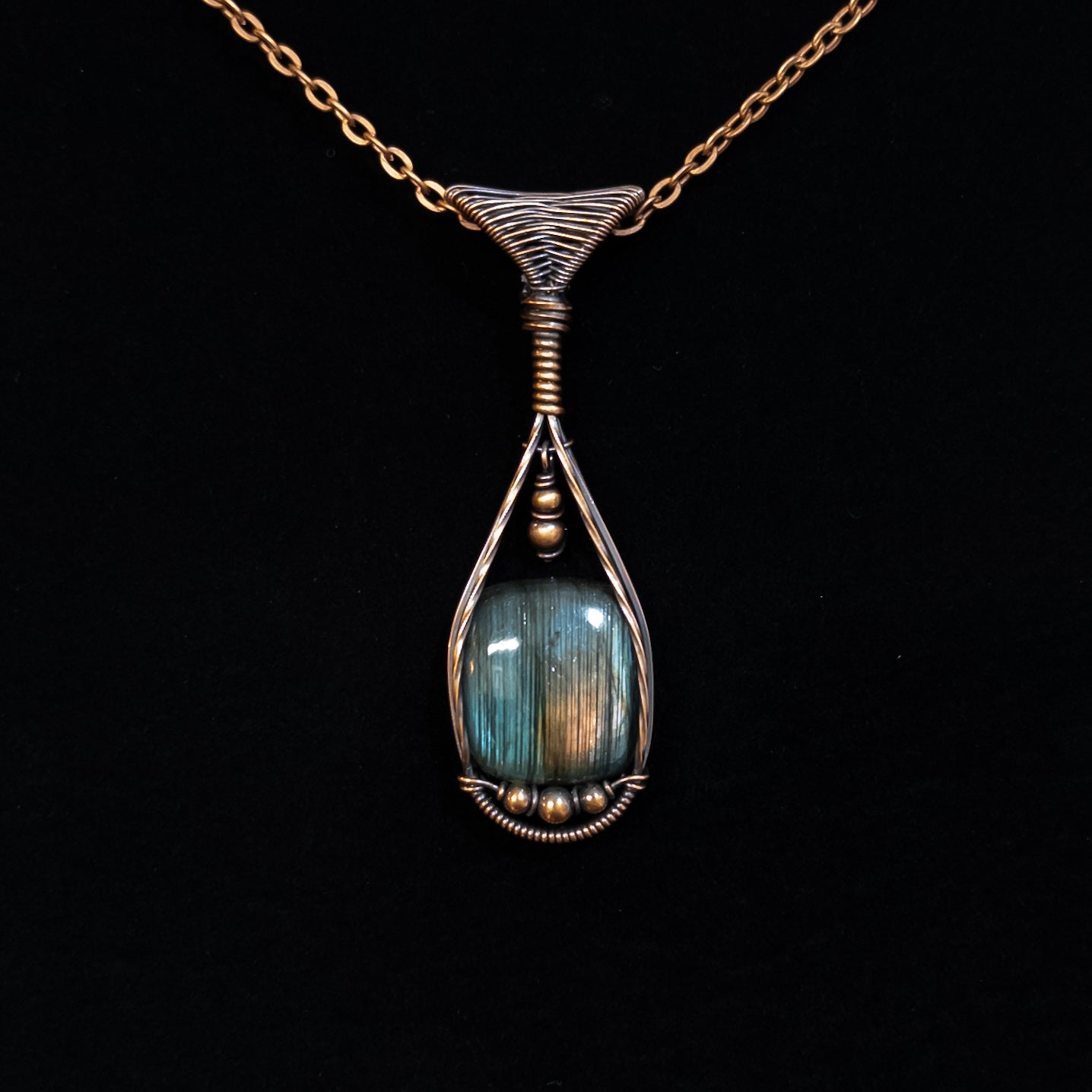 Amphora - Striped Labradorite & Dangling Charm Copper Pendant
