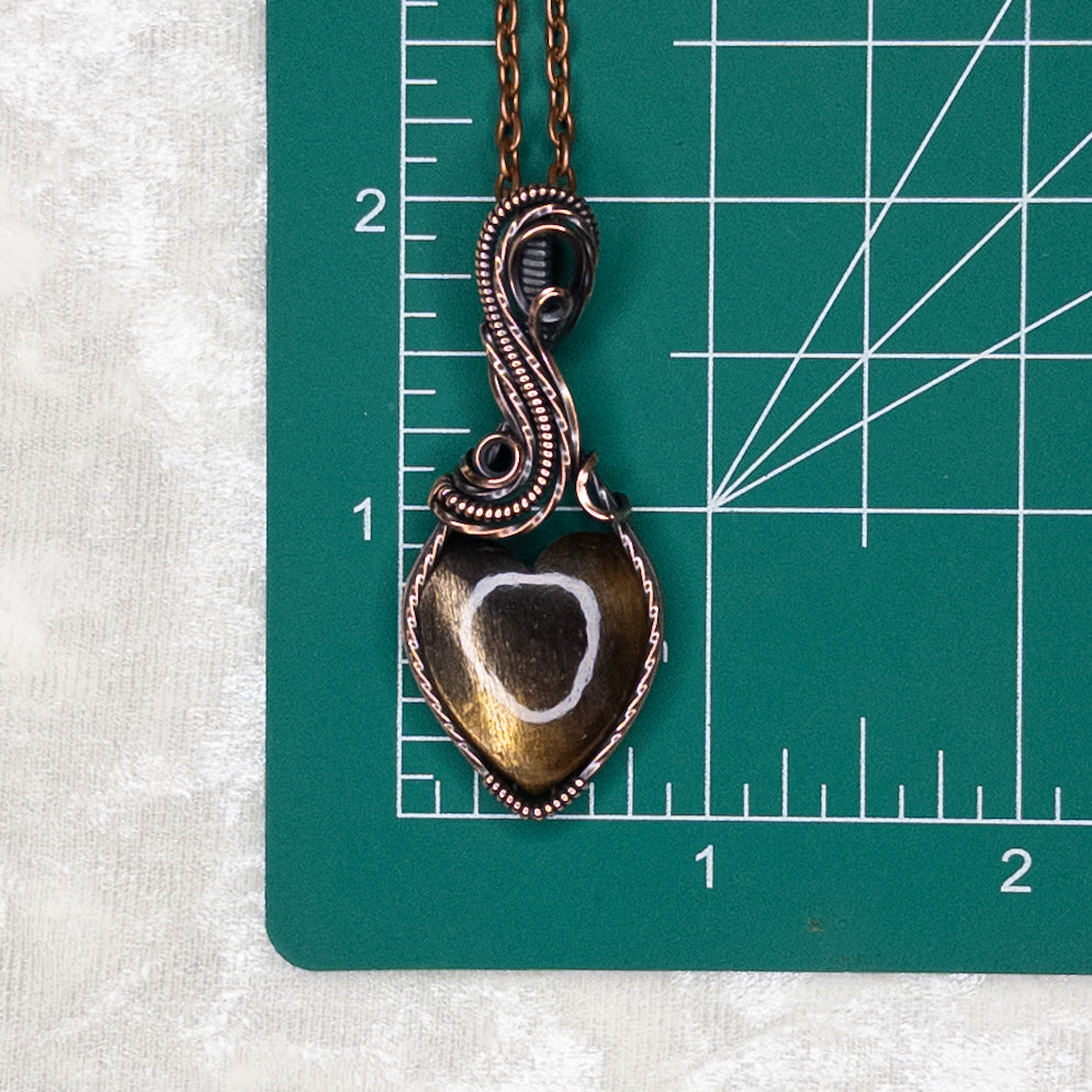 Meteor Shower Sunstone Heart Antiqued Copper Pendant