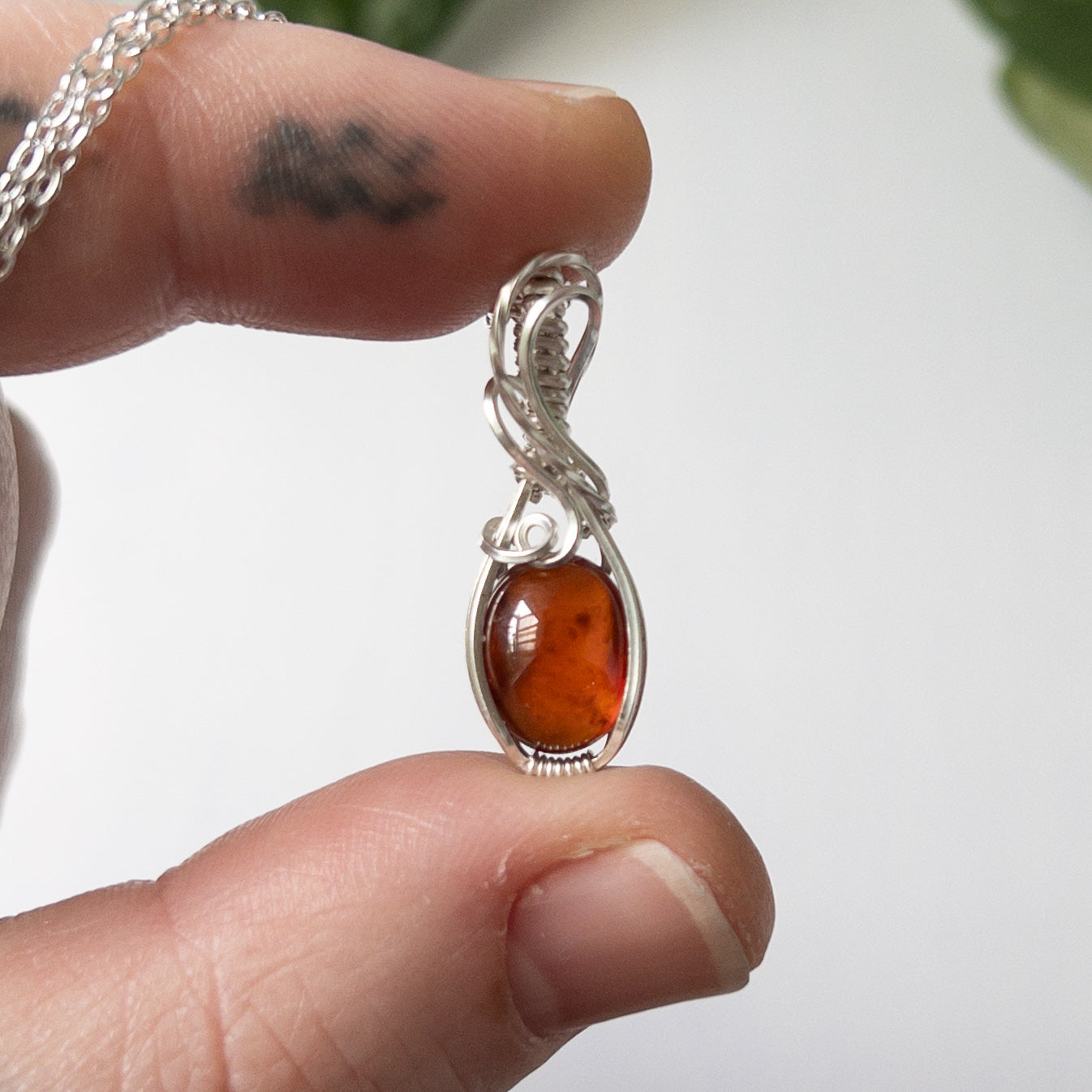 Hessonite Garnet & Sterling Silver Wrapped Mini Pendant
