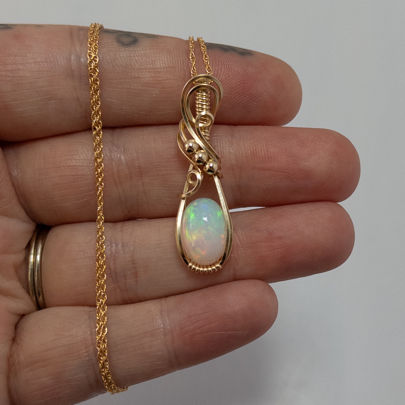 4 Carat Ethiopian Opal 14k Gold Filled Wrapped Pendant