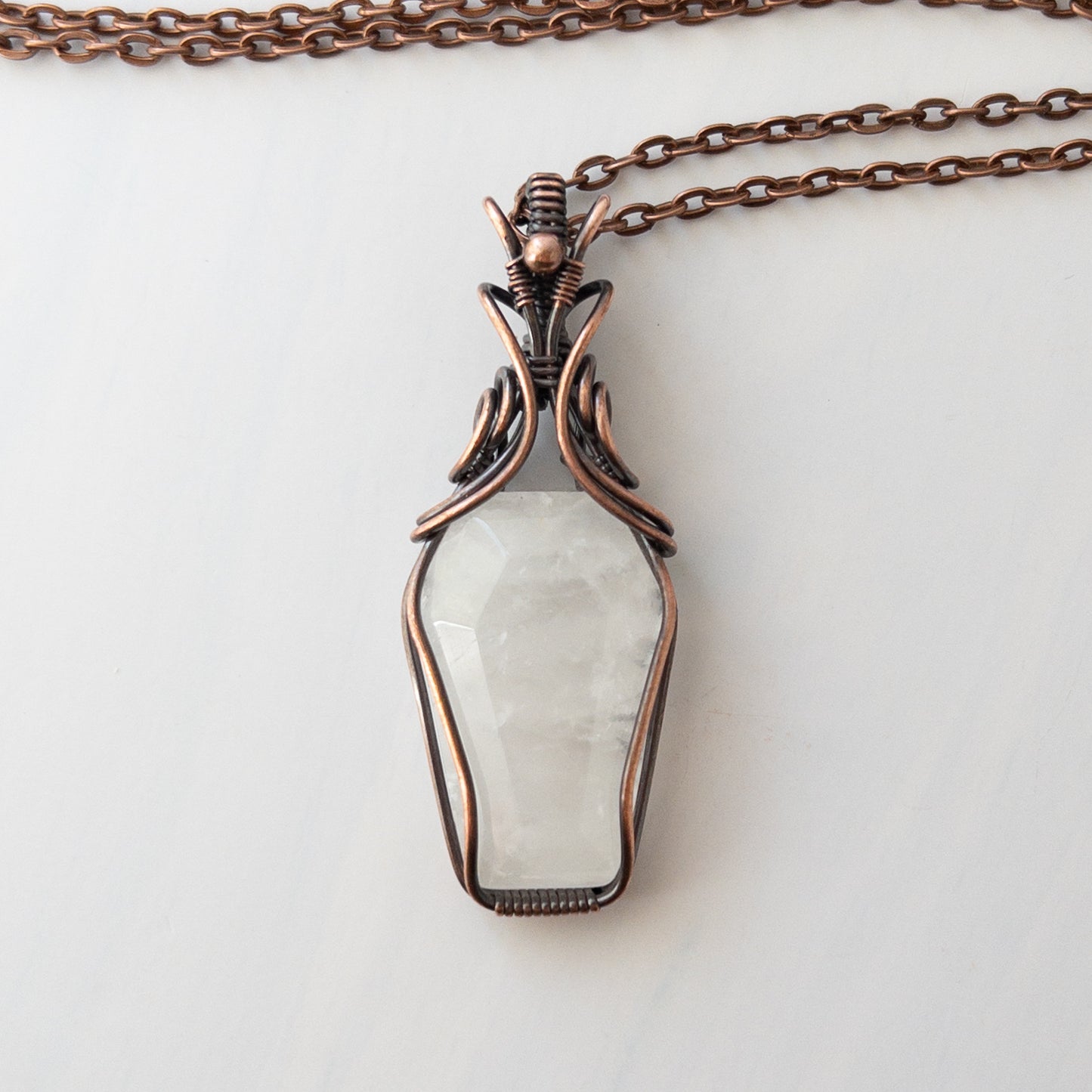 Quartz Coffin Antiqued Copper Wrapped Pendant