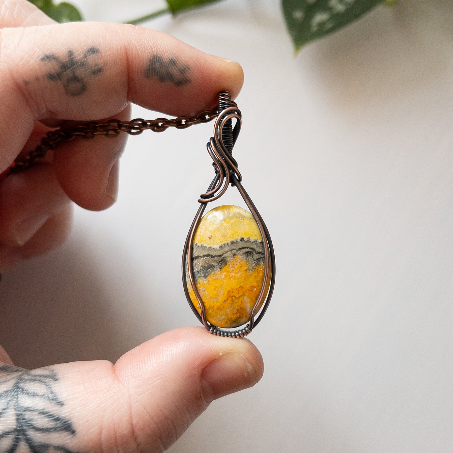 Bumble Bee Jasper & Copper Wrapped Pendant