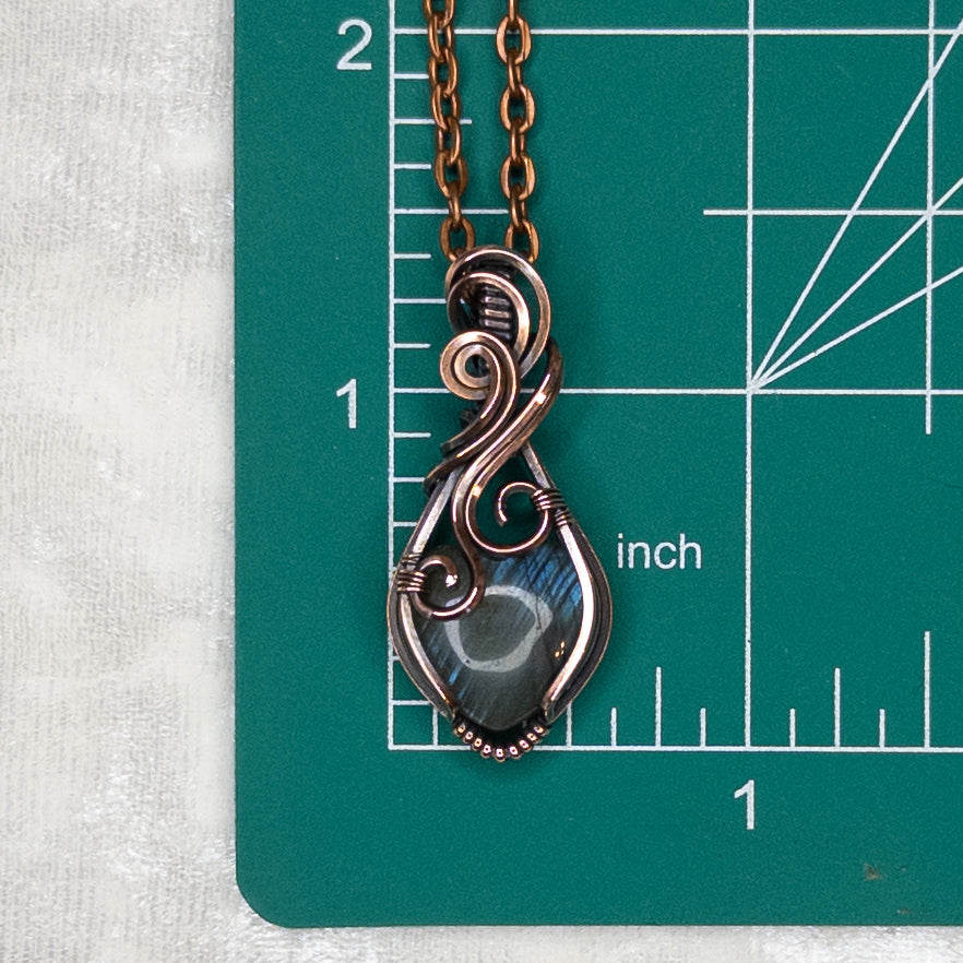 Mini Labradorite Heart Antiqued Copper Pendant