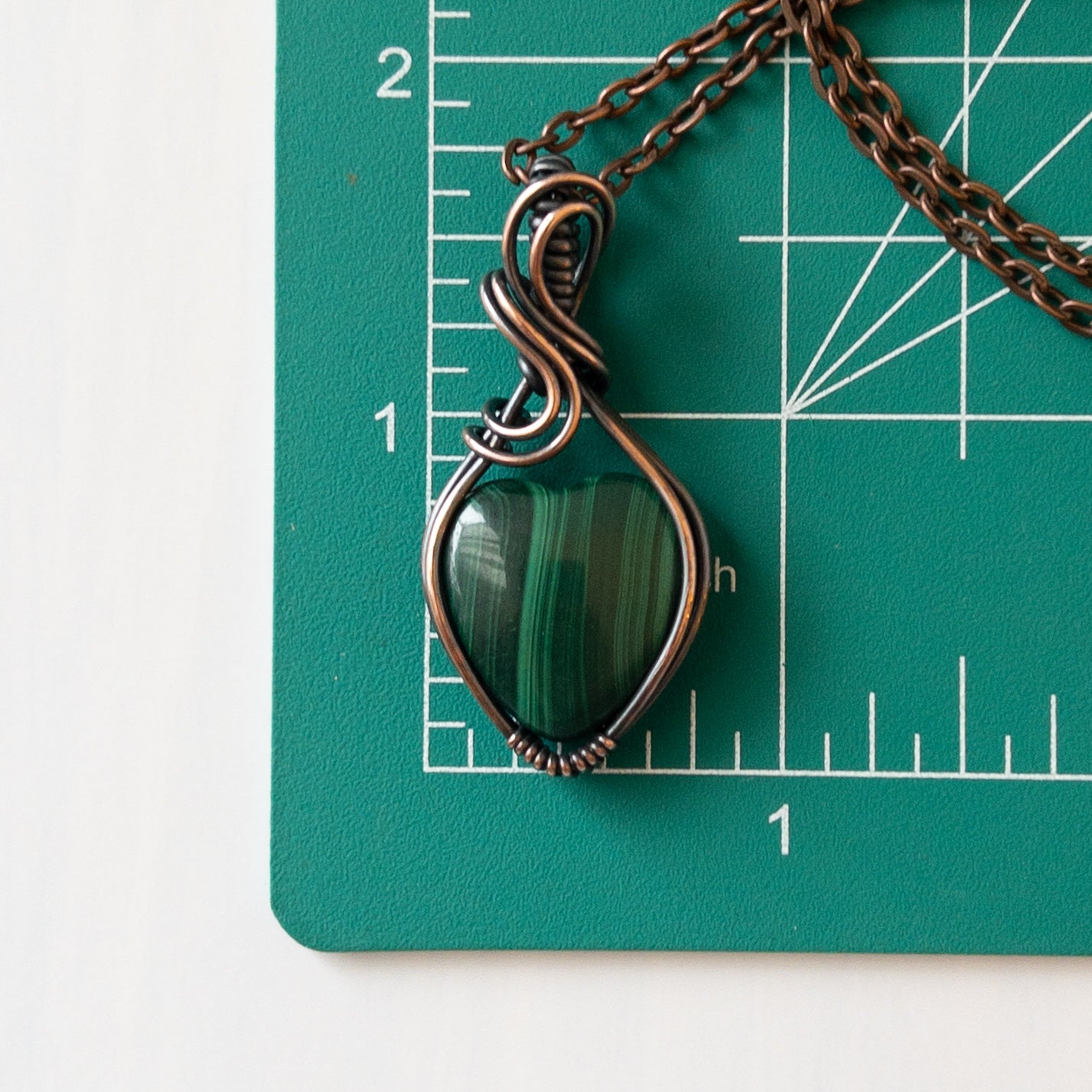 Malachite Heart & Copper Wrapped Pendant