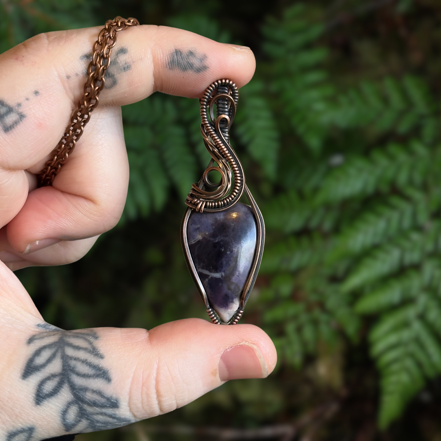 Tiffany Stone Antiqued Copper Wrapped Pendant
