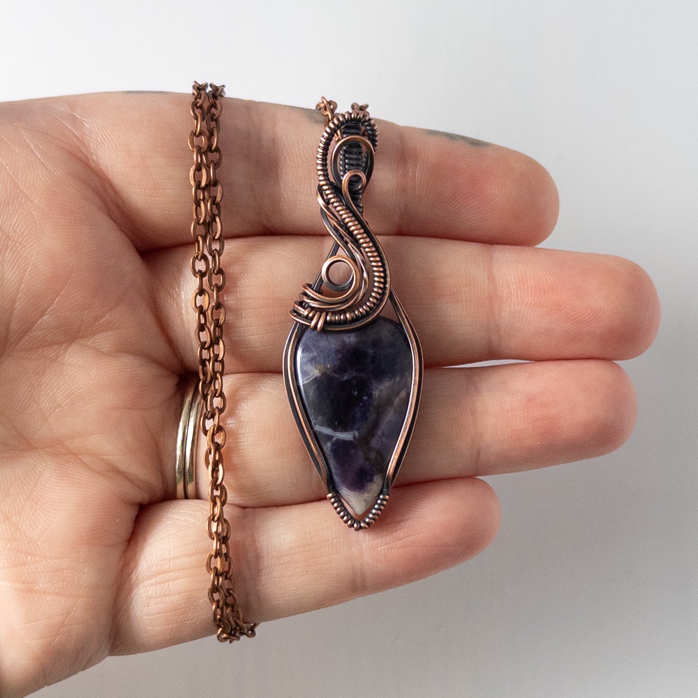 Tiffany Stone Antiqued Copper Wrapped Pendant