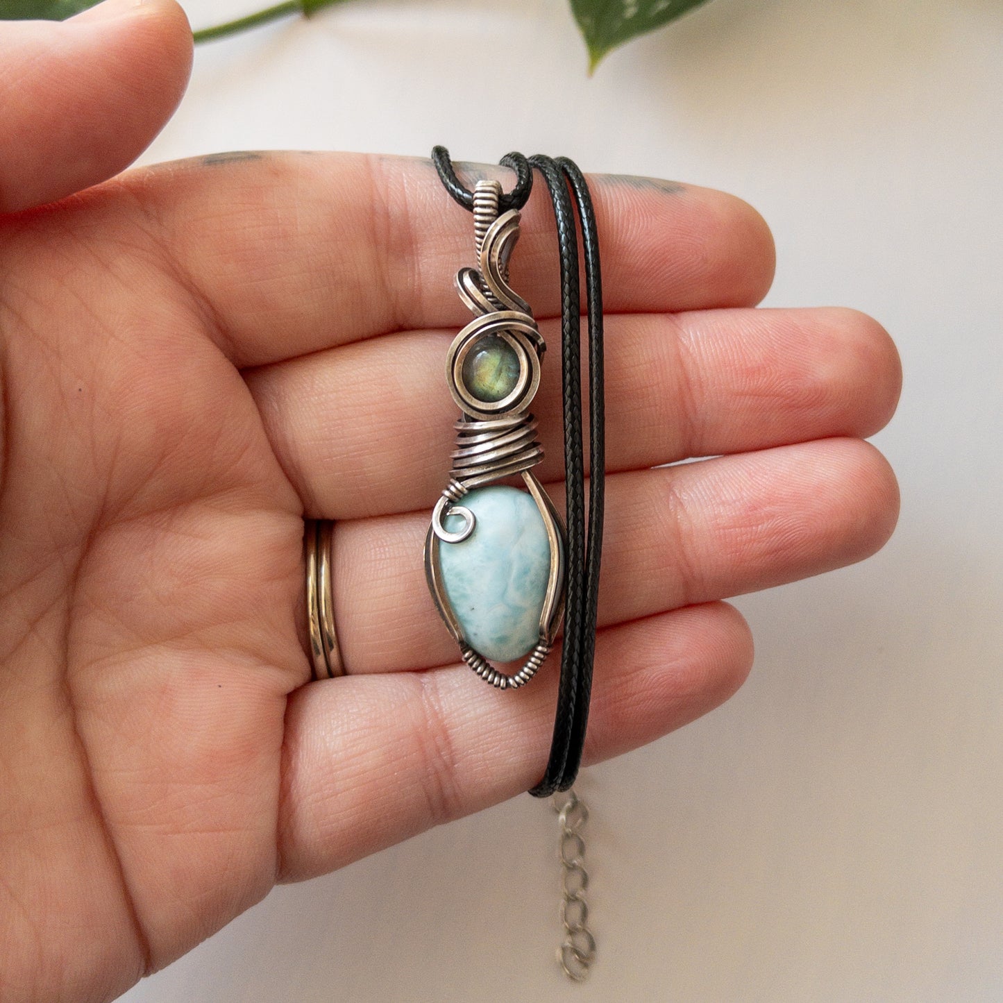 Larimar with Labradorite & Sterling Silver Wrapped Pendant