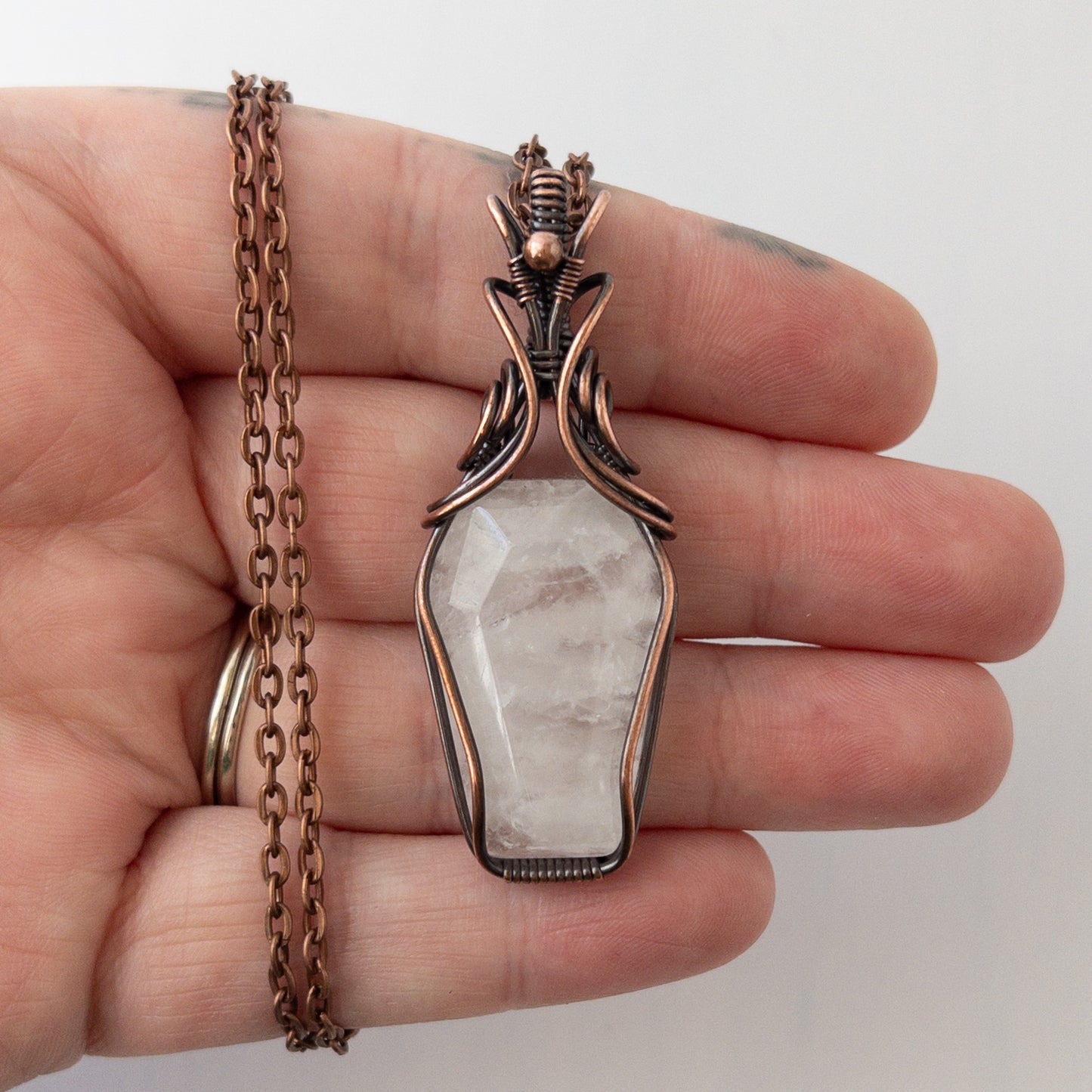 Quartz Coffin Antiqued Copper Wrapped Pendant