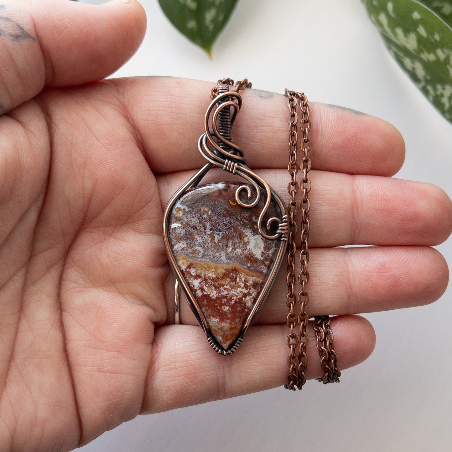 Moroccan Seam Agate & Copper Wrapped Pendant
