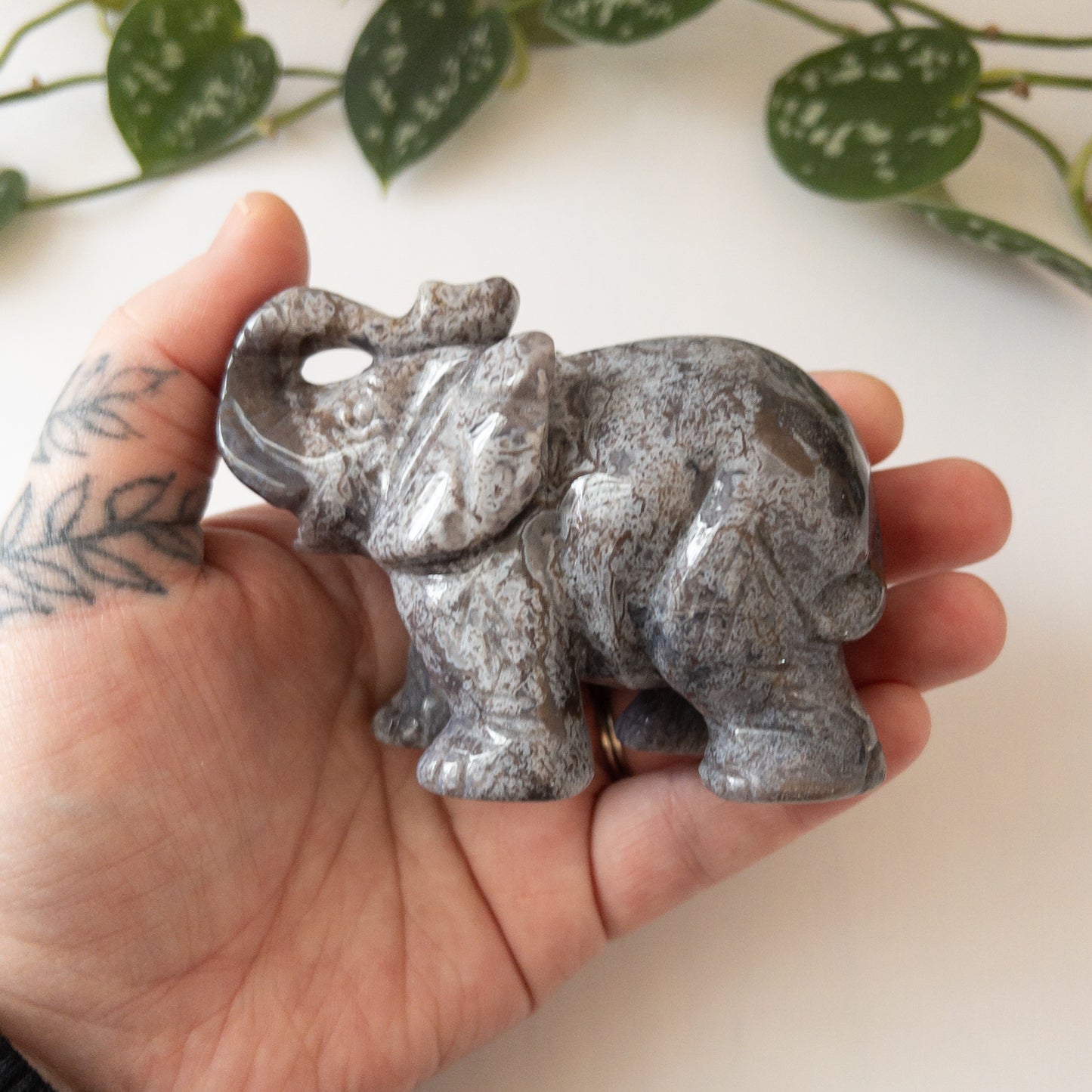 Colorful Moss Agate Elephant A