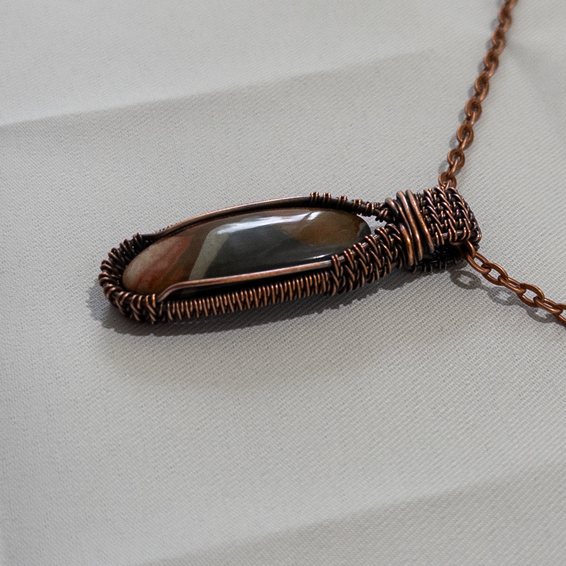 Polychrome Jasper Woven Copper Pendant