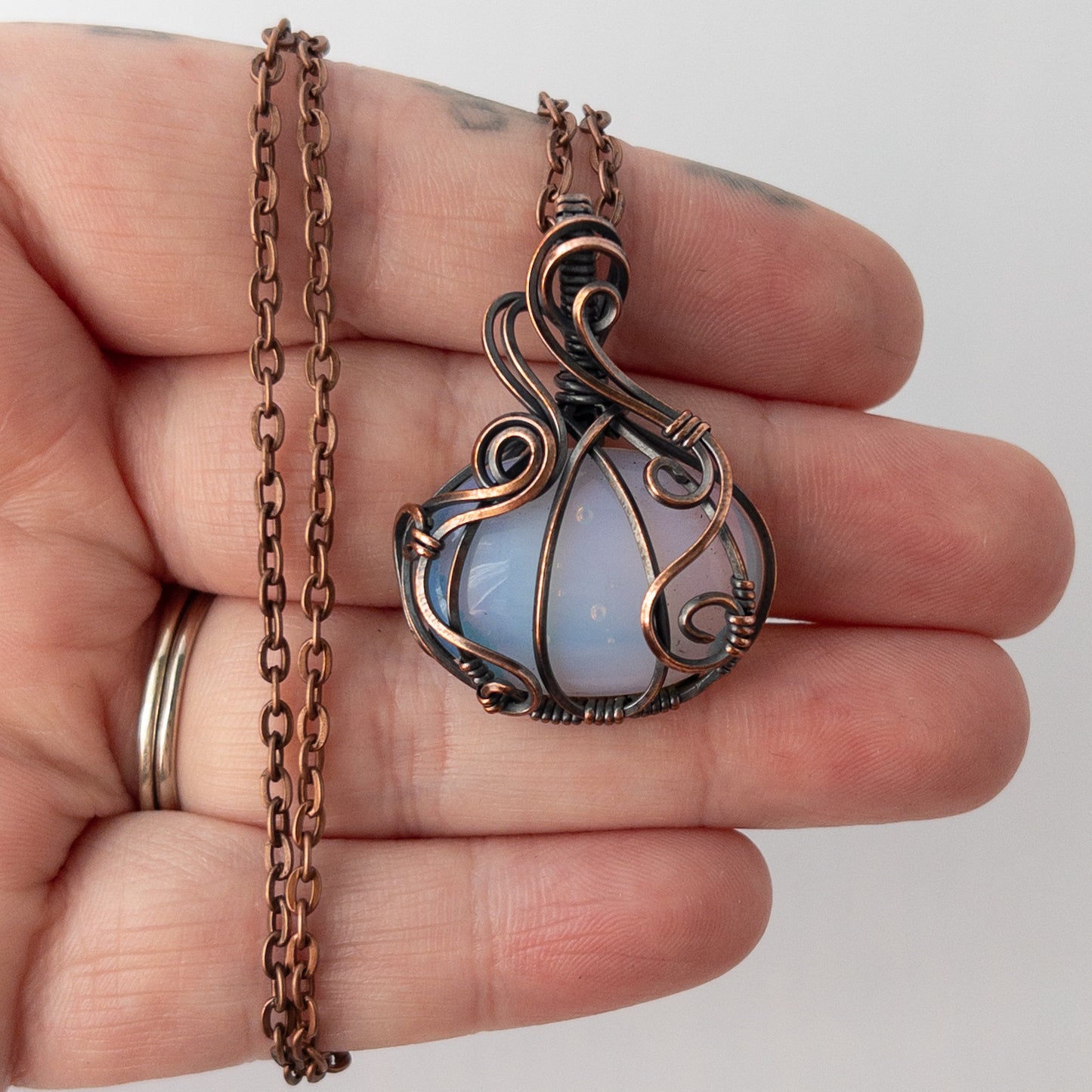 Opalite Pumpkin Antiqued Copper Wrapped Pendant