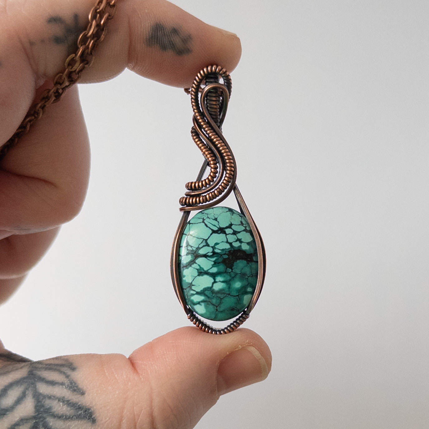 Hubei Turquoise Antiqued Copper Wrapped Pendant