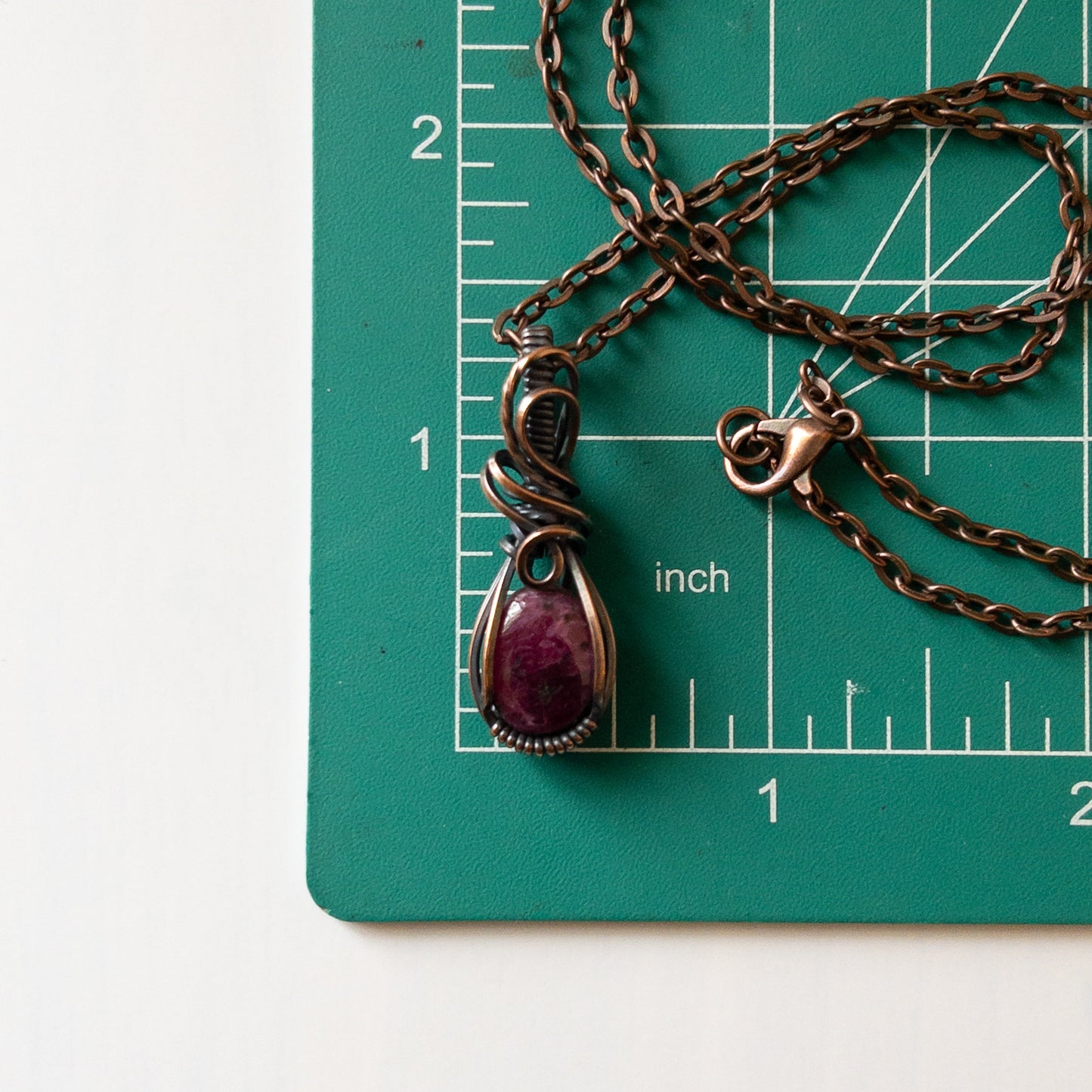 Ruby & Copper Wire Wrapped Pendant