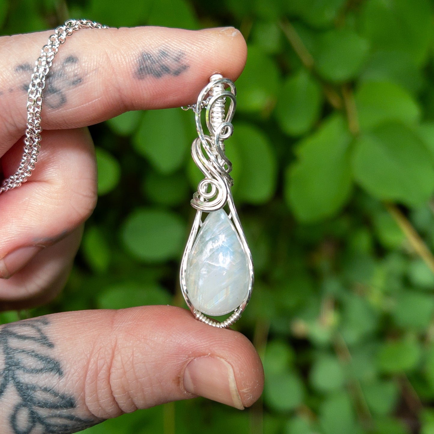 Rainbow Moonstone & Sterling Silver Wrapped Pendant