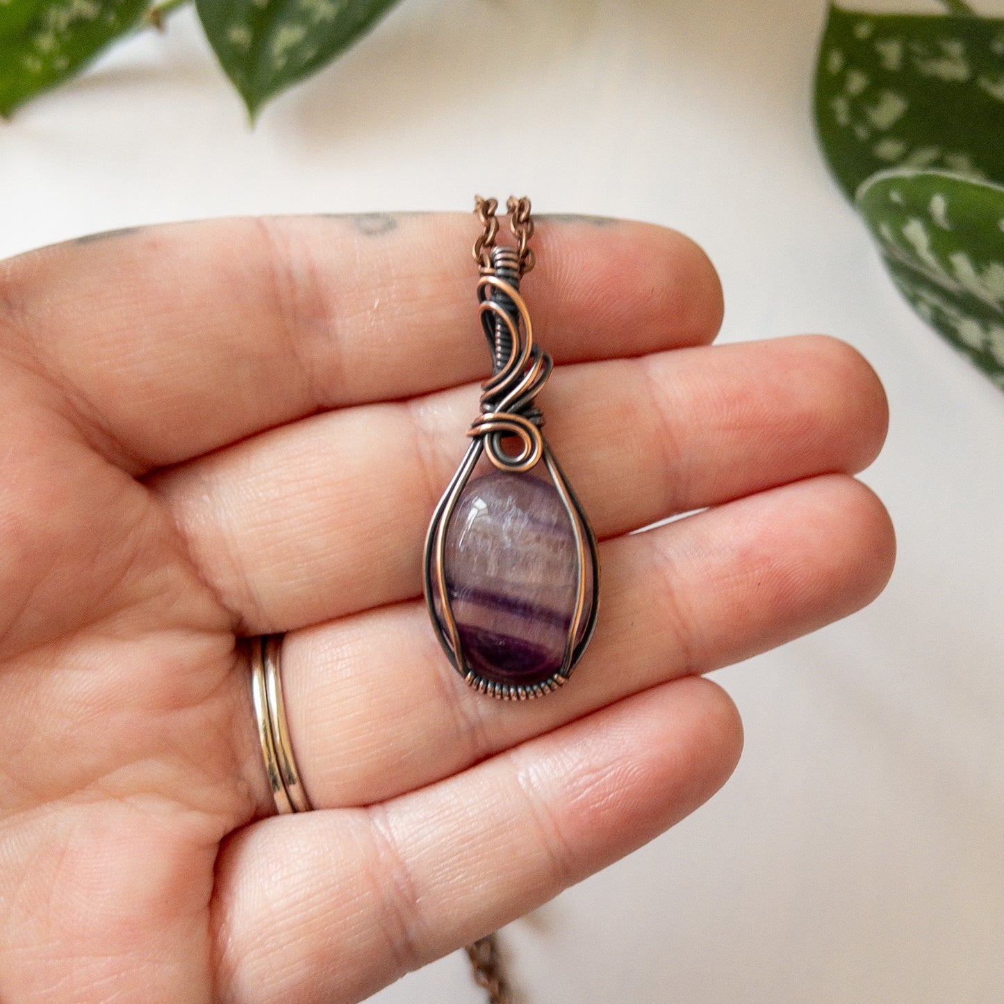 Fluorite & Copper Wrapped Pendant