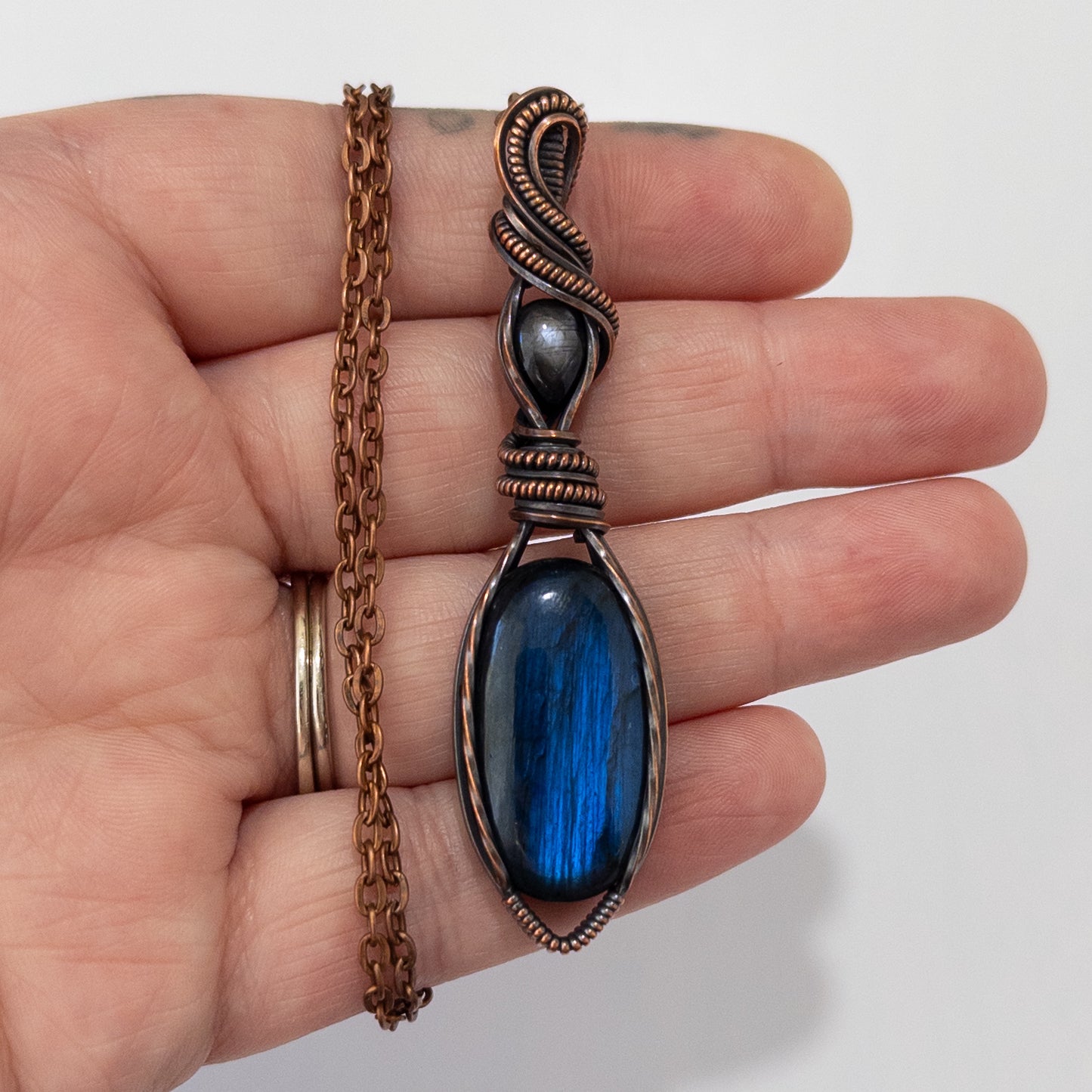 Labradorite & Tanzanian Iolite Copper Wrapped Pendant