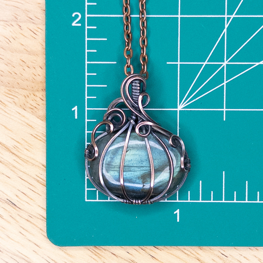 Labradorite Antiqued Copper Pumpkin Pendant