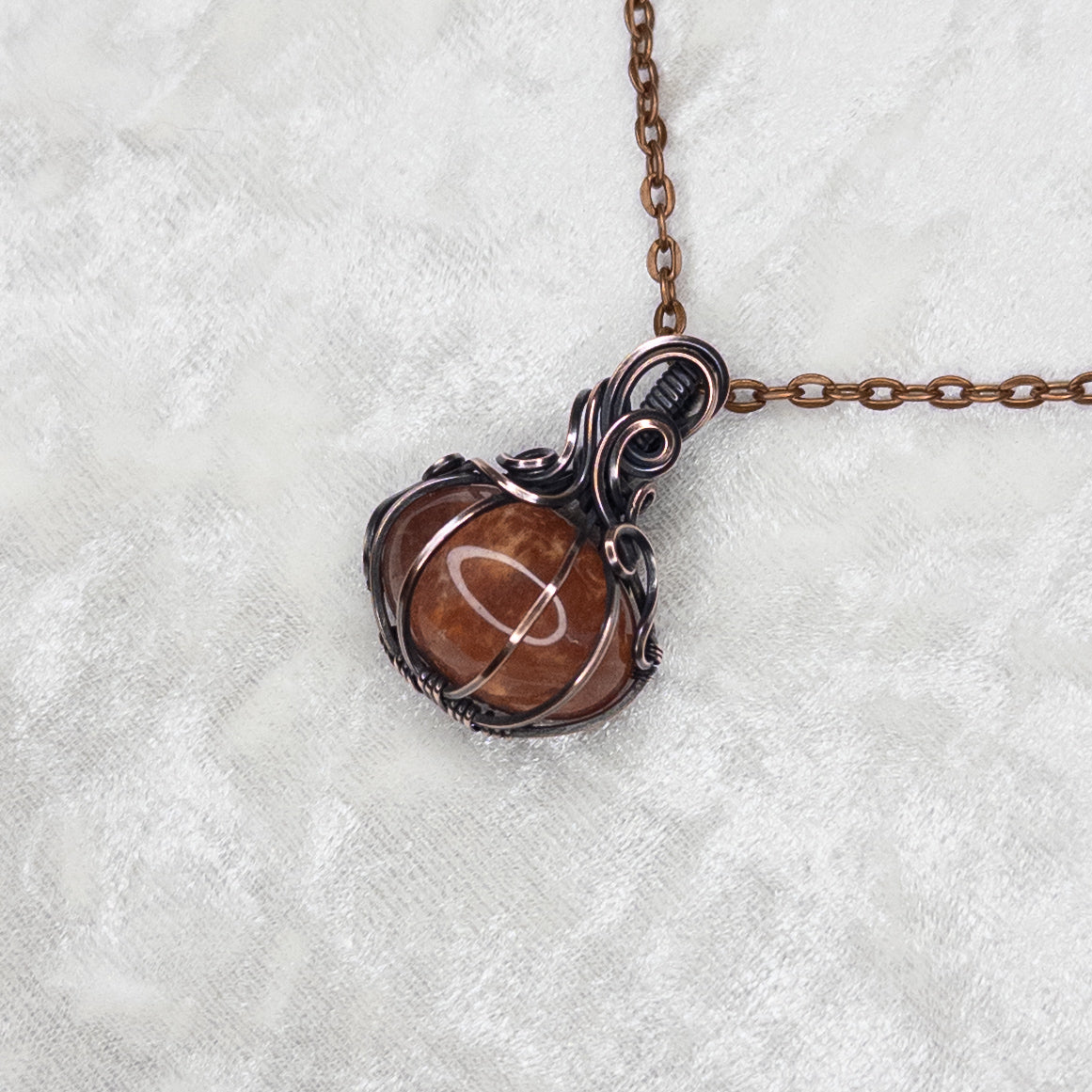 Fire Quartz Antiqued Copper Pumpkin Pendant
