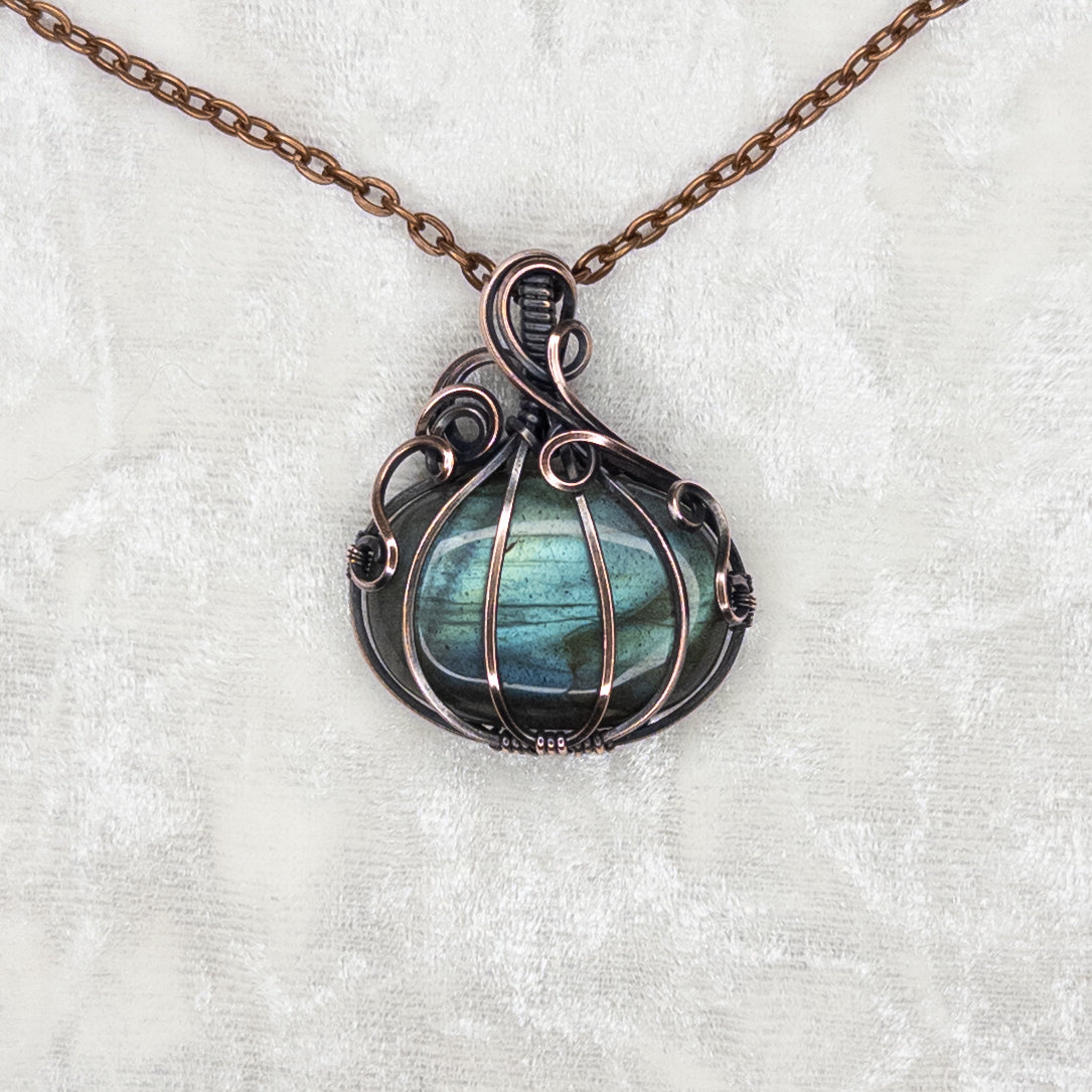 Labradorite Antiqued Copper Pumpkin Pendant