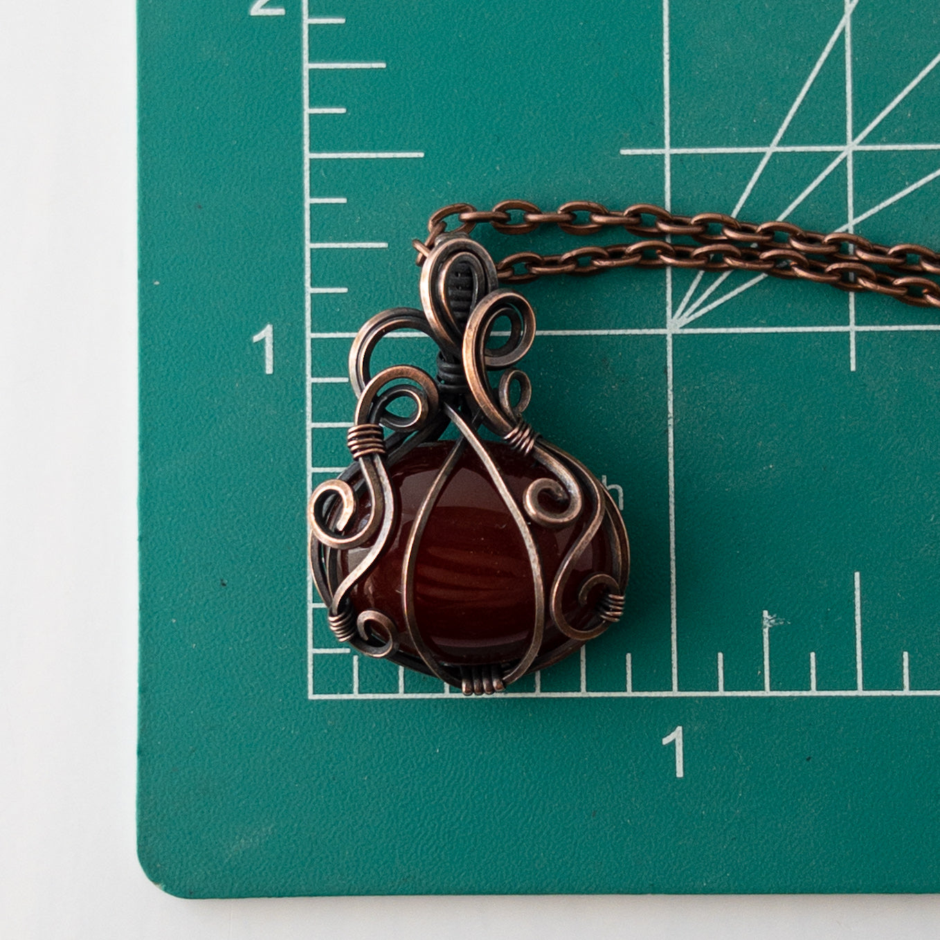 Dark Red Carnelian Pumpkin Antiqued Copper Pendant