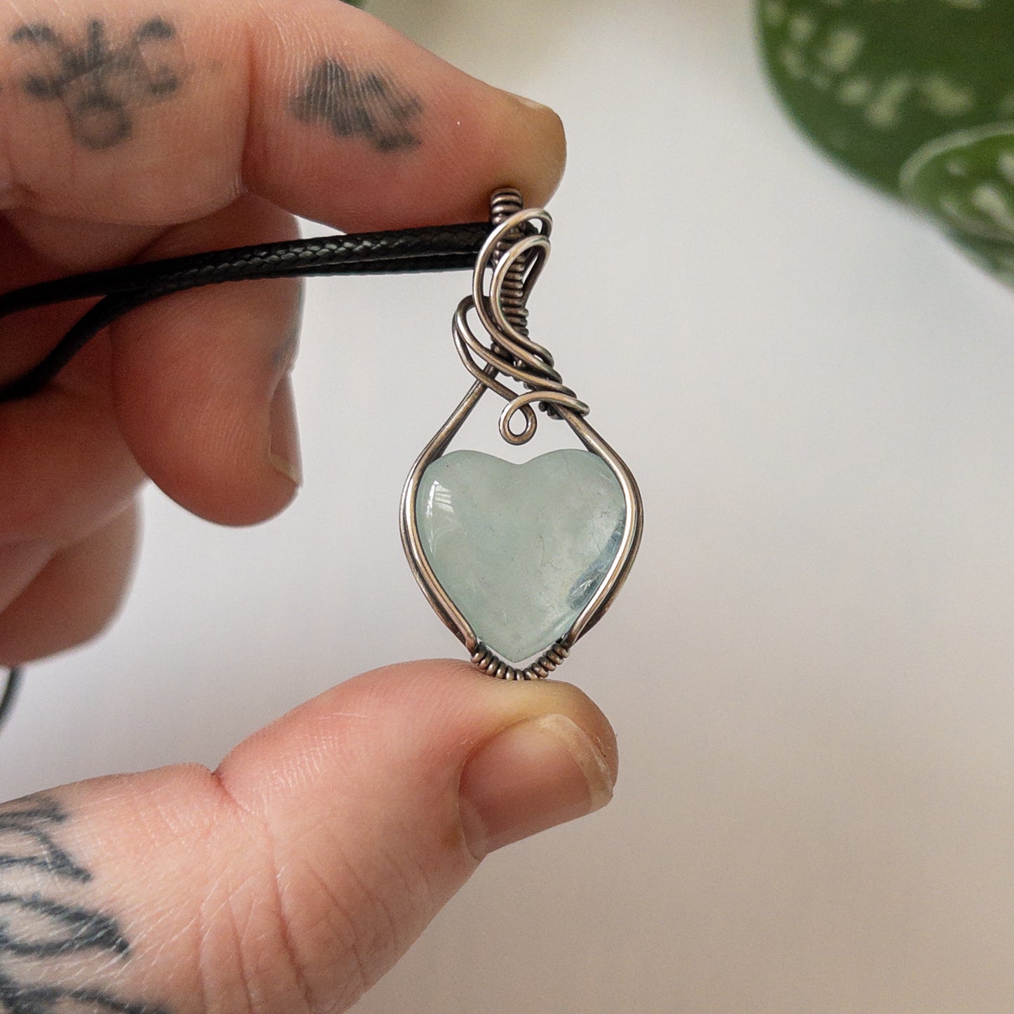 Aquamarine Heart & Sterling Silver Wrapped Pendant
