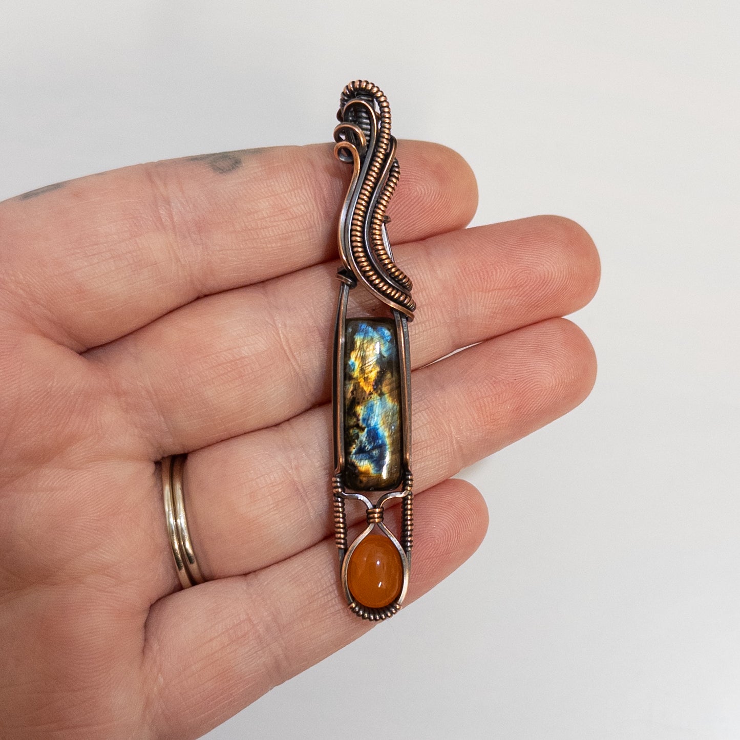 Psyche - Labradorite & Carnelian Copper Pendant
