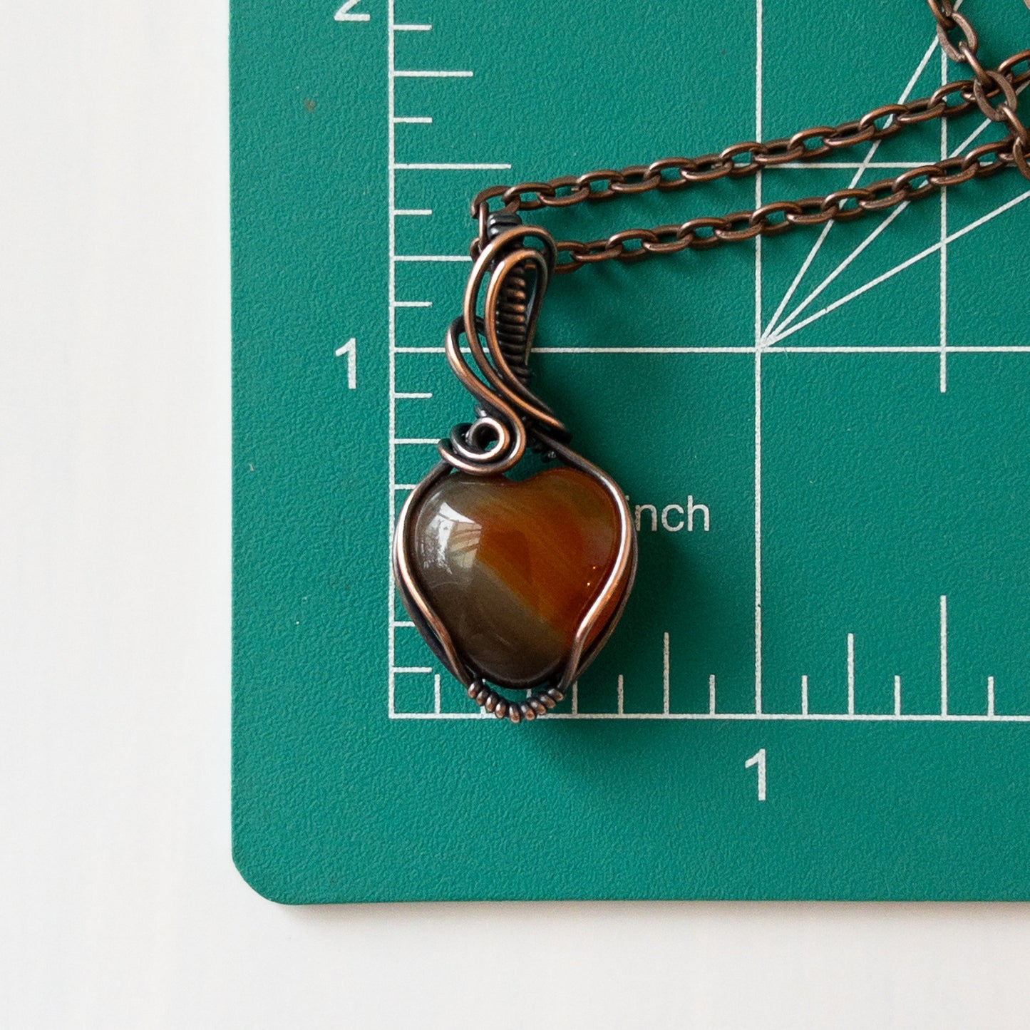 Mini Carnelian Heart & Copper Wrapped Pendant - A