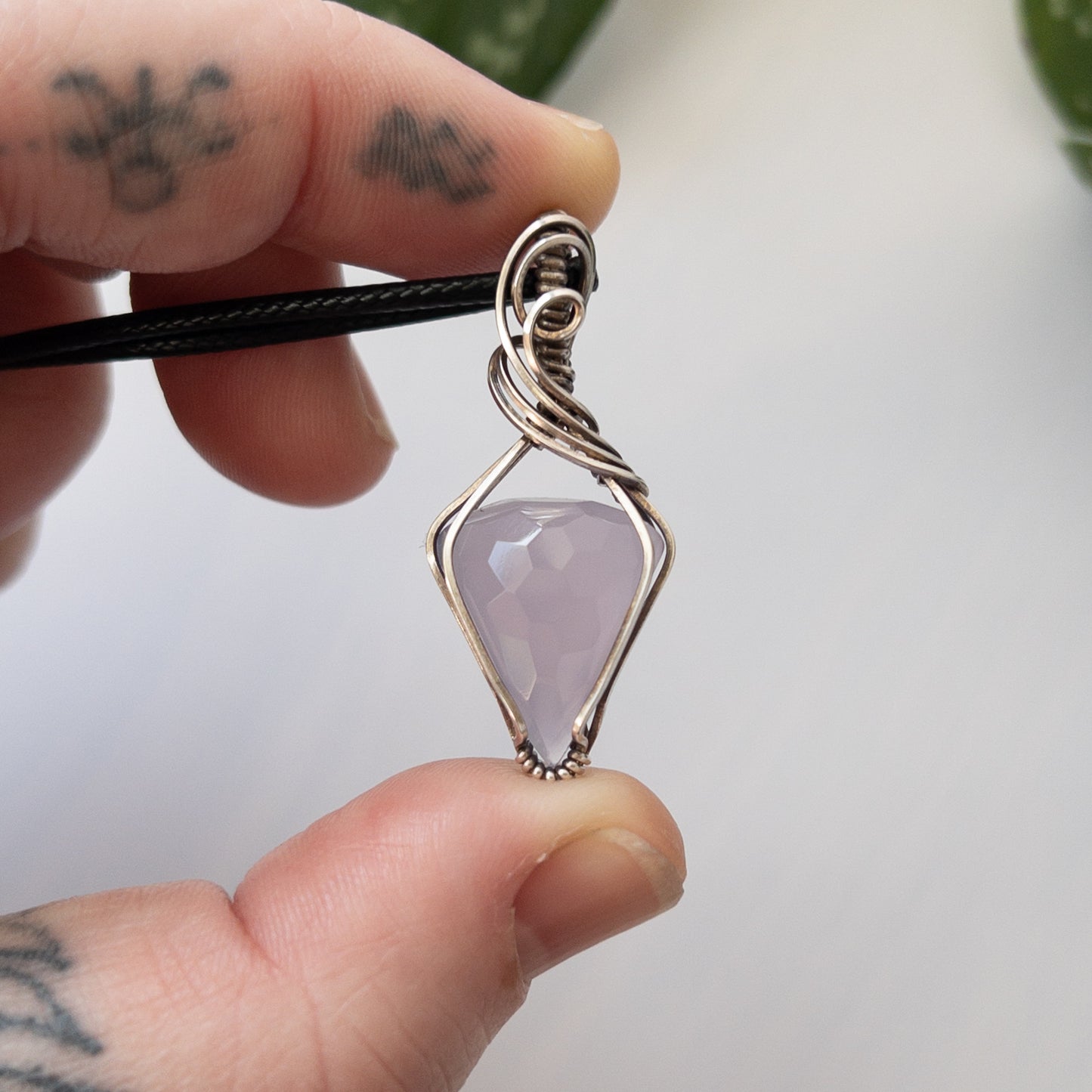 Lavender Chalcedony & Sterling Silver Wrapped Pendant