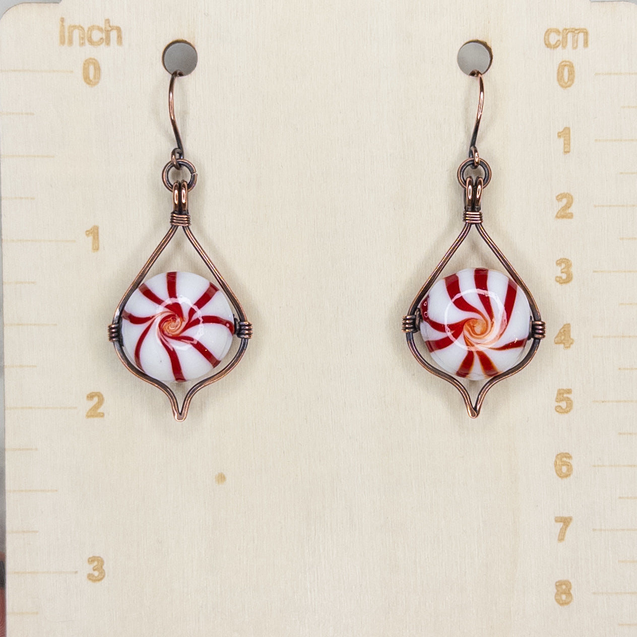 Hammered & Antiqued Copper Peppermint Candy Earrings