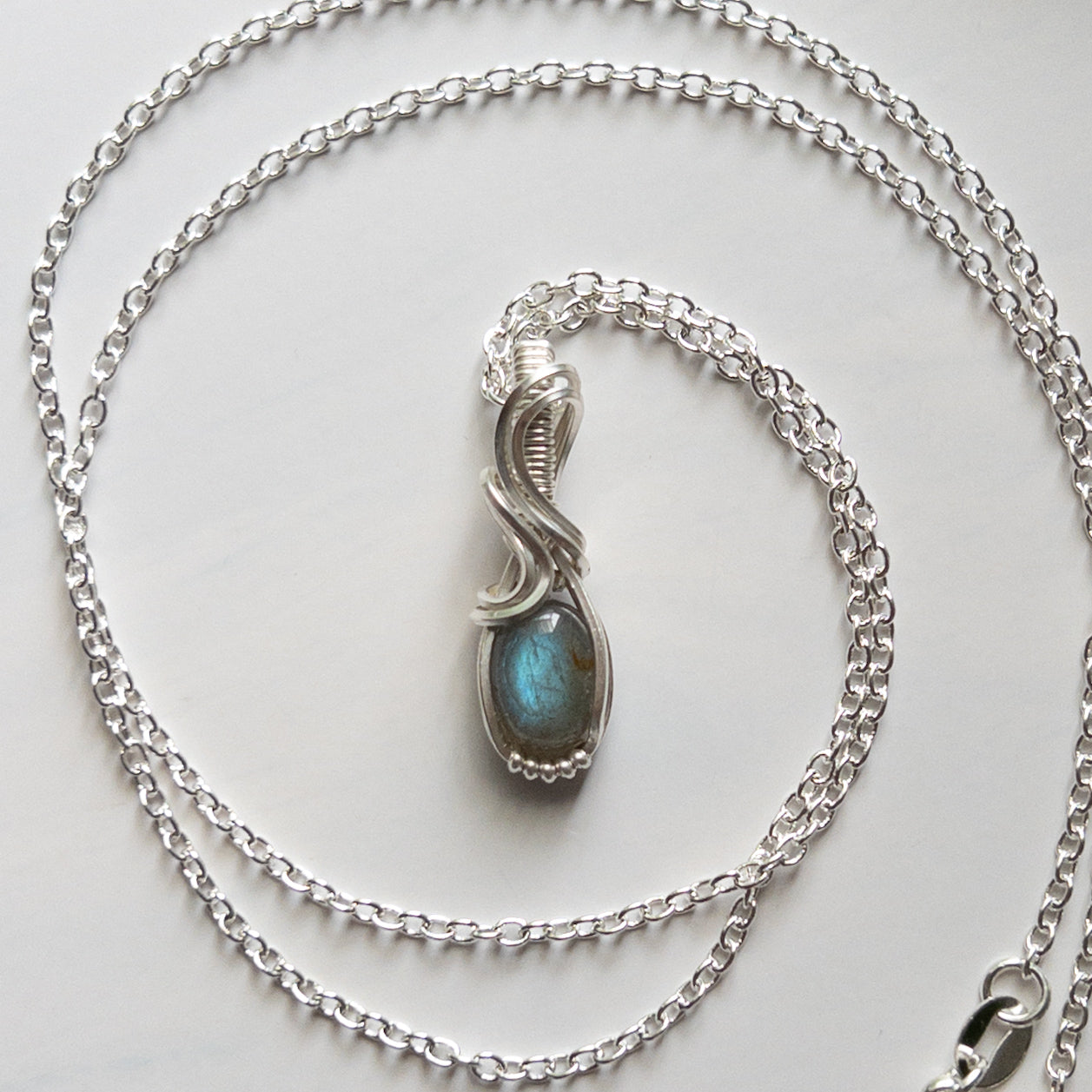 Blue Flash Labradorite & Sterling Silver Wrapped Mini Pendant