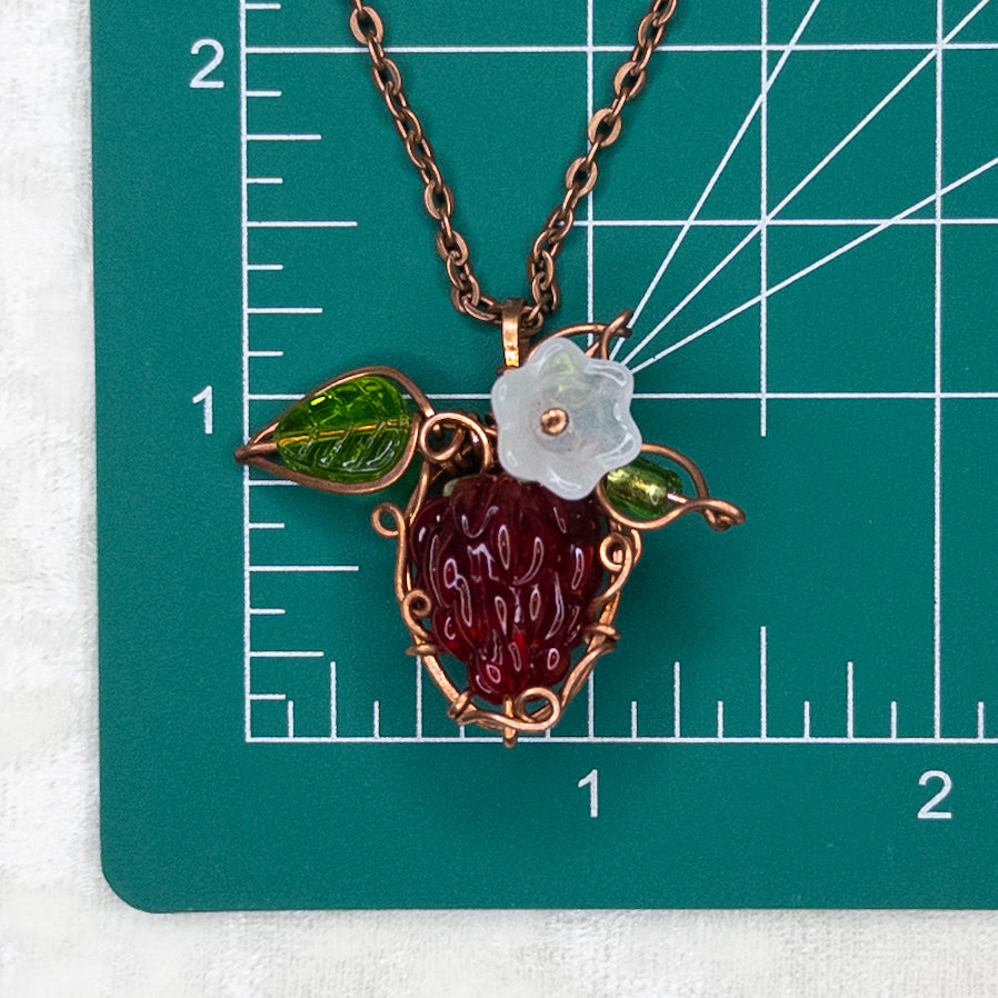 Whimsical Glass Raspberry Copper Wrapped Pendant with Glass Flower - B