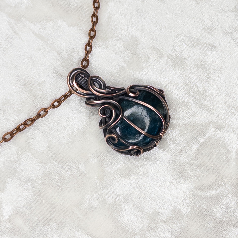 Teal Blue Apatite Antiqued Copper Pumpkin Pendant