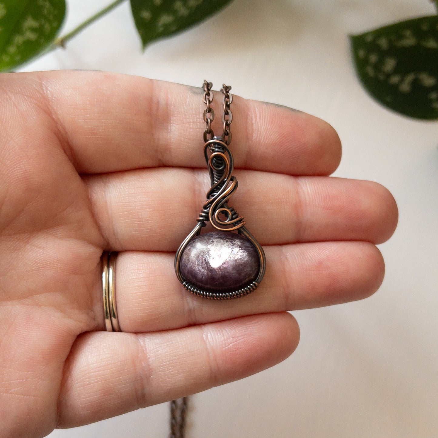 Lepidolite & Copper Wrapped Pendant