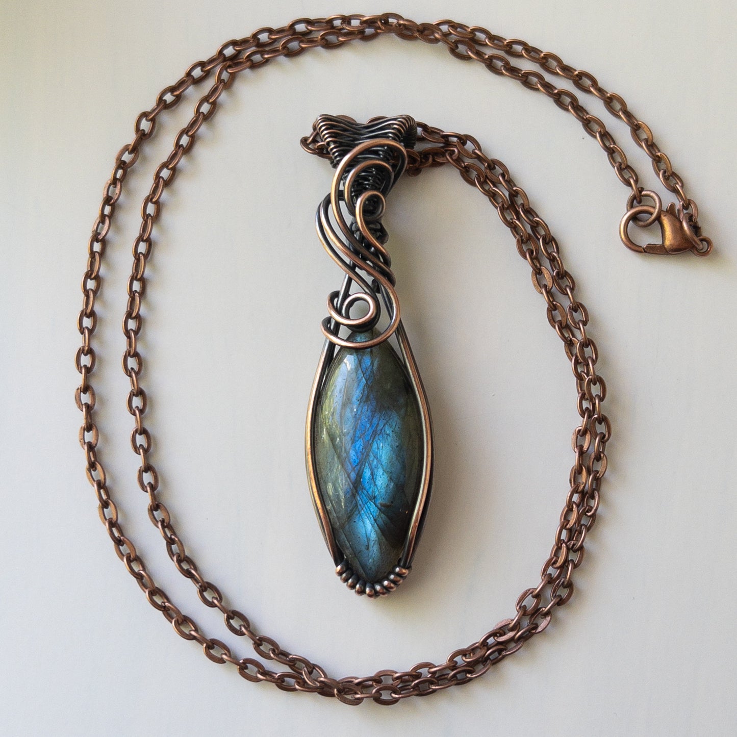 Blue Marquise Labradorite Copper Wrapped Pendant