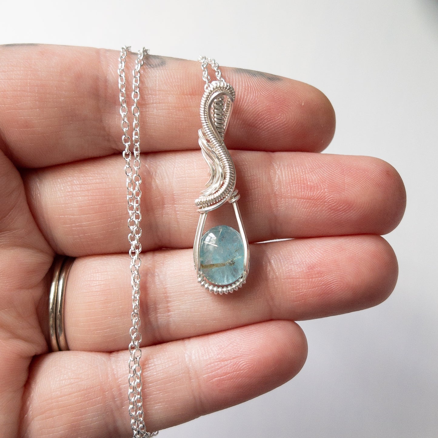 Apatite/Gold Rutile Doublet & Sterling Silver Wrapped Pendant