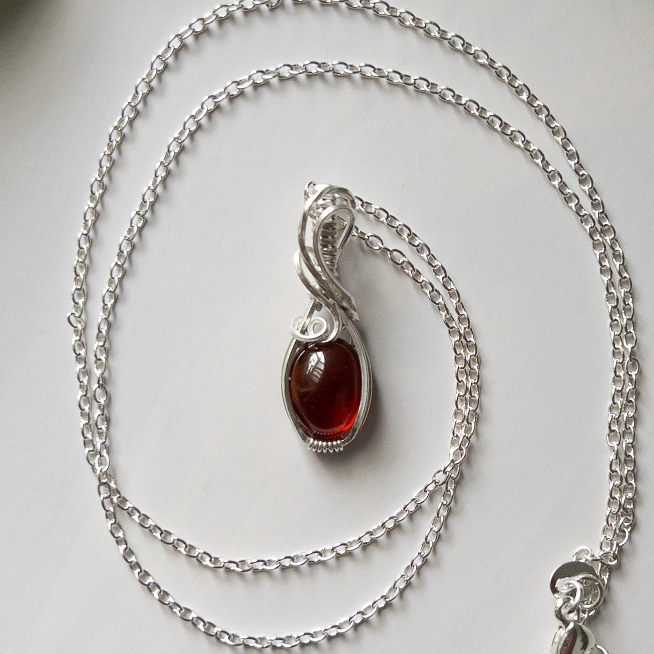 Hessonite Garnet & Sterling Silver Wrapped Mini Pendant