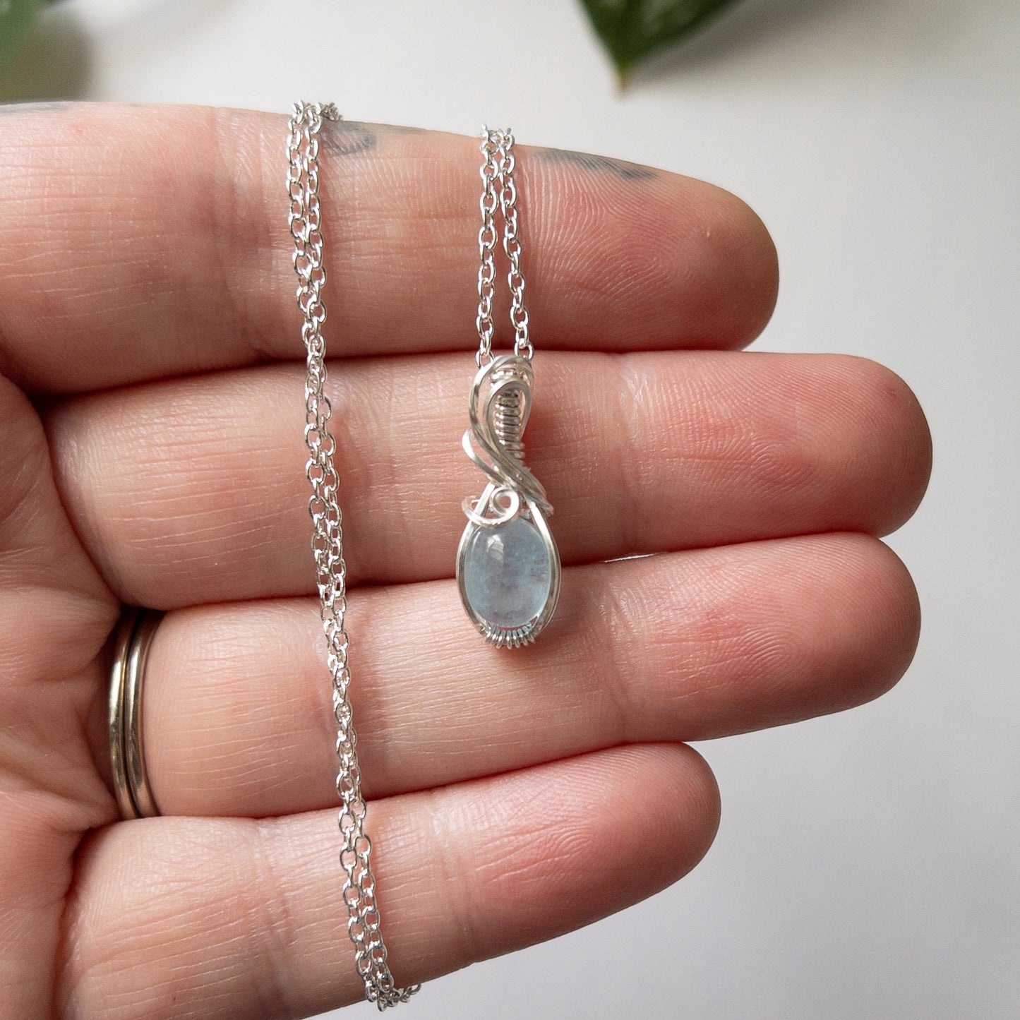 Aquamarine & Sterling Silver Wrapped Mini Pendant
