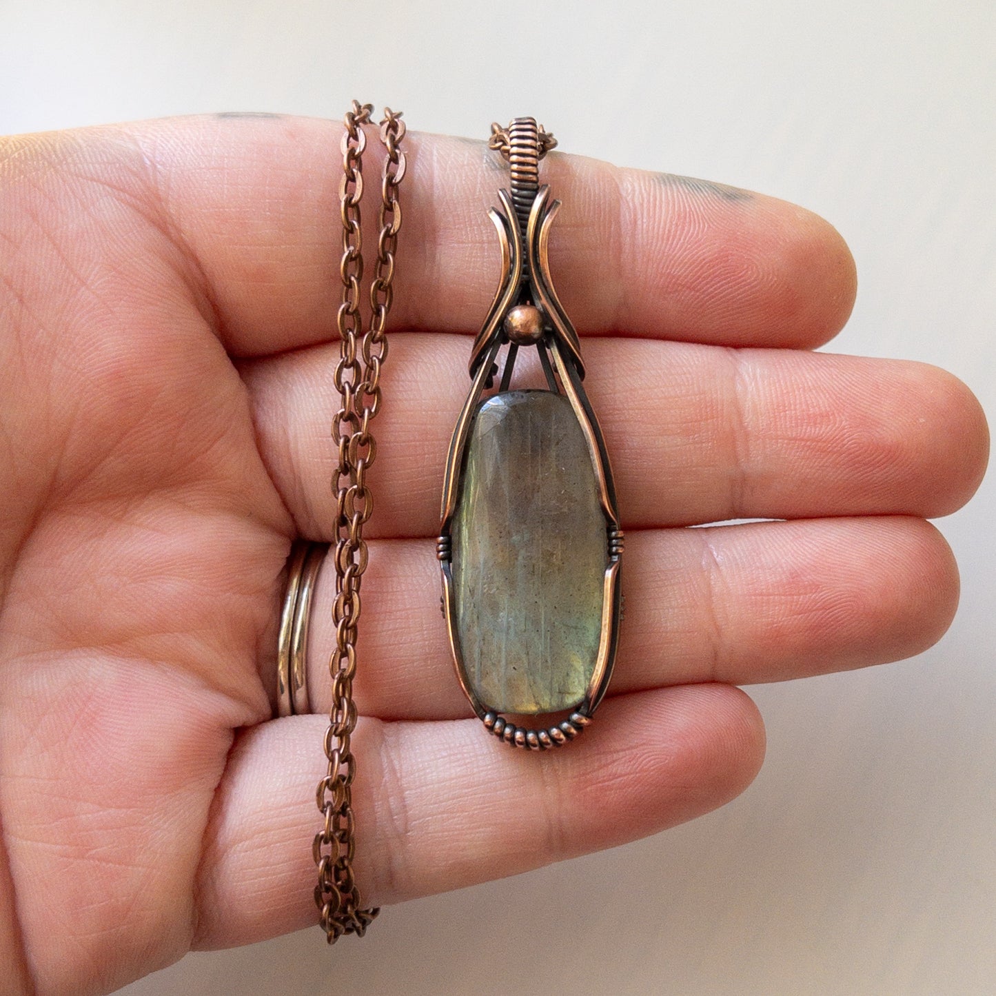 Rectangular Labradorite Copper Wrapped Pendant