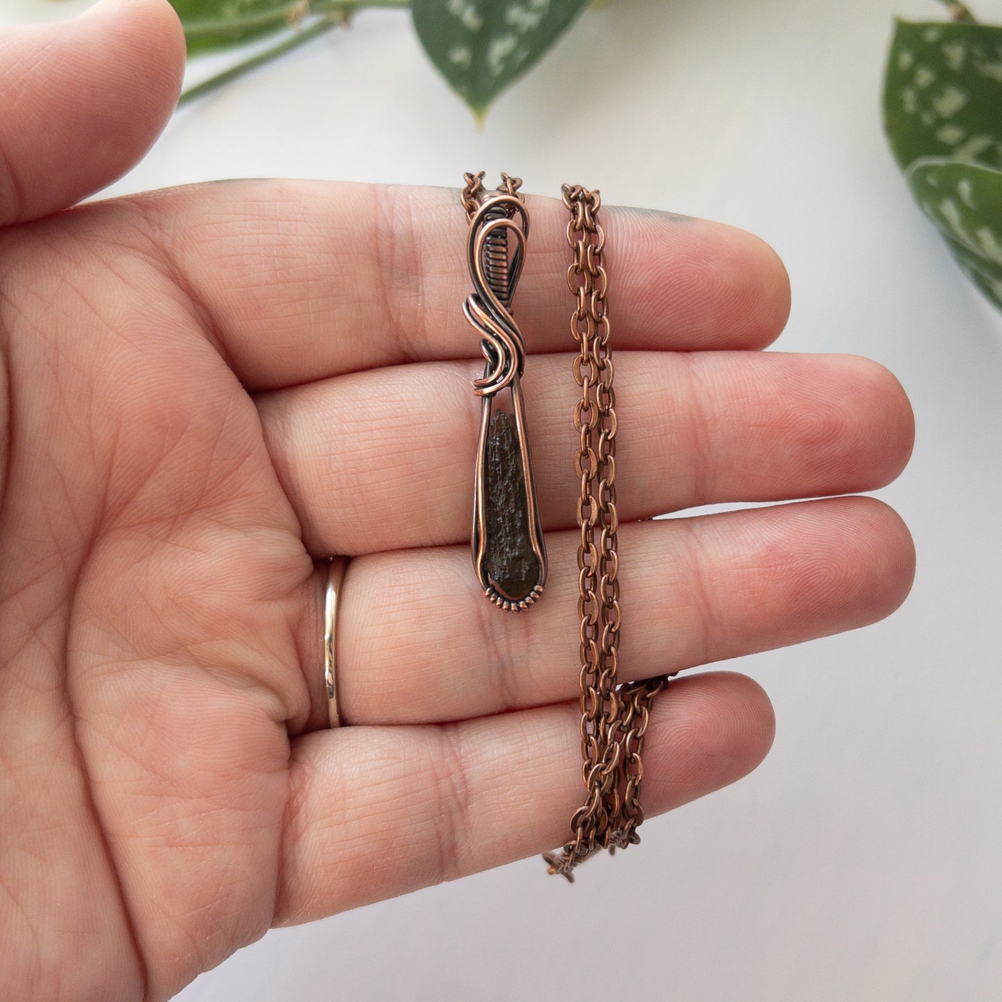 Moldavite (.54g) & Copper Wrapped Pendant