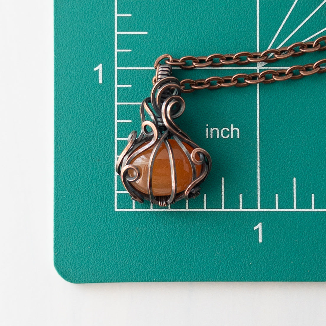 Dainty Carnelian Pumpkin Antiqued Copper Wrapped Pendant