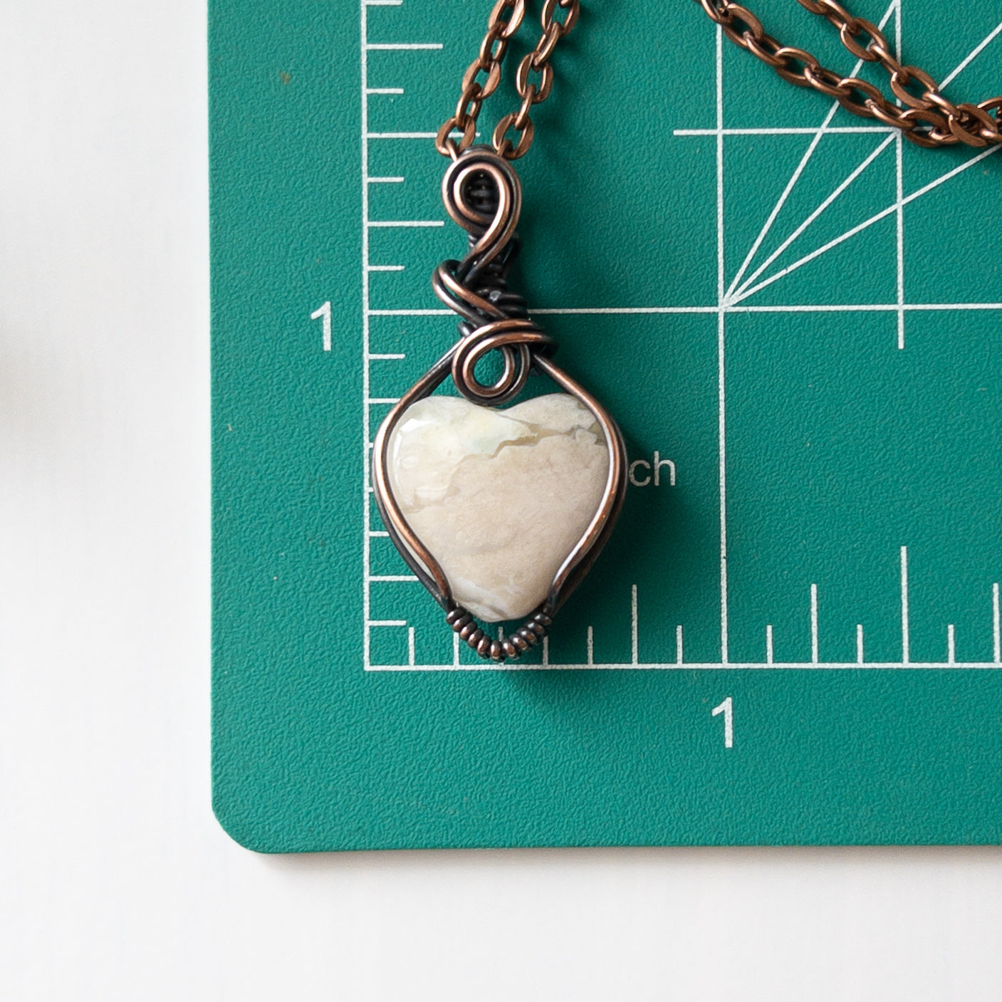 Flower Agate Heart Copper Wrapped Pendant - B