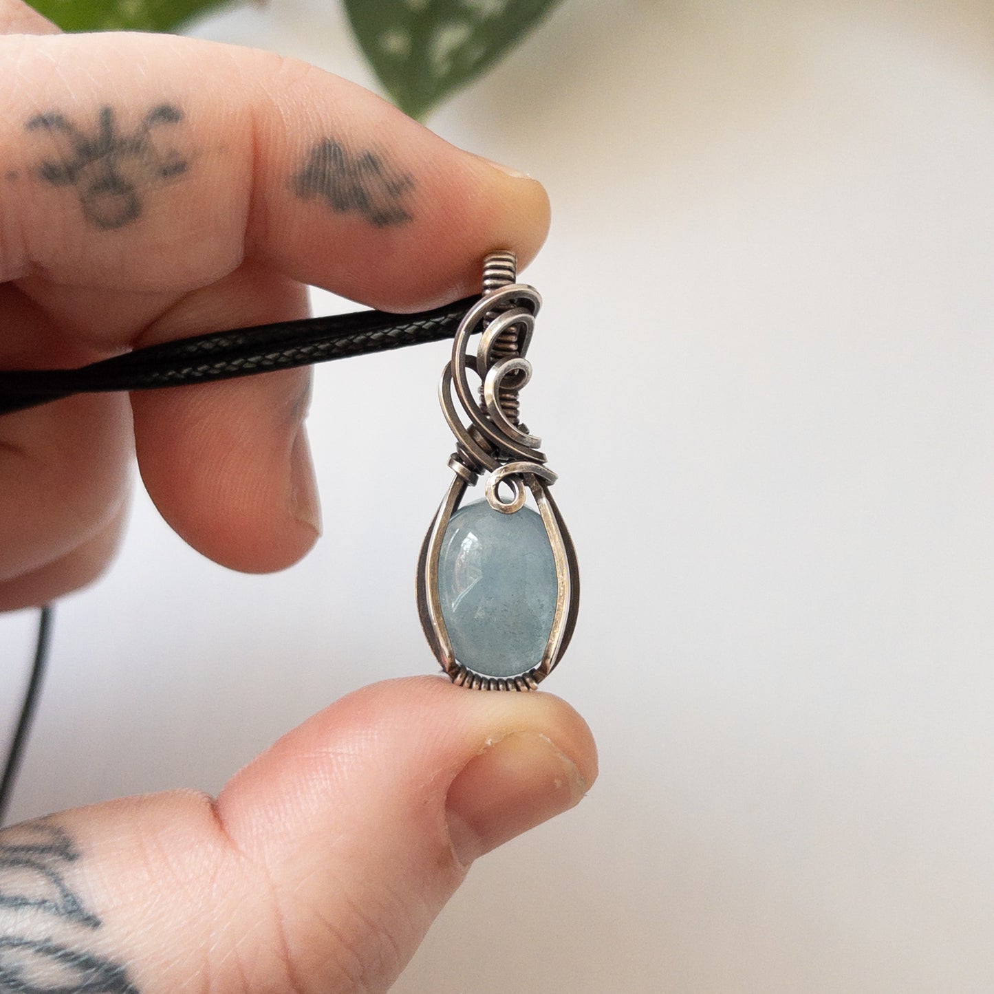 Aquamarine & Sterling Silver Wrapped Pendant