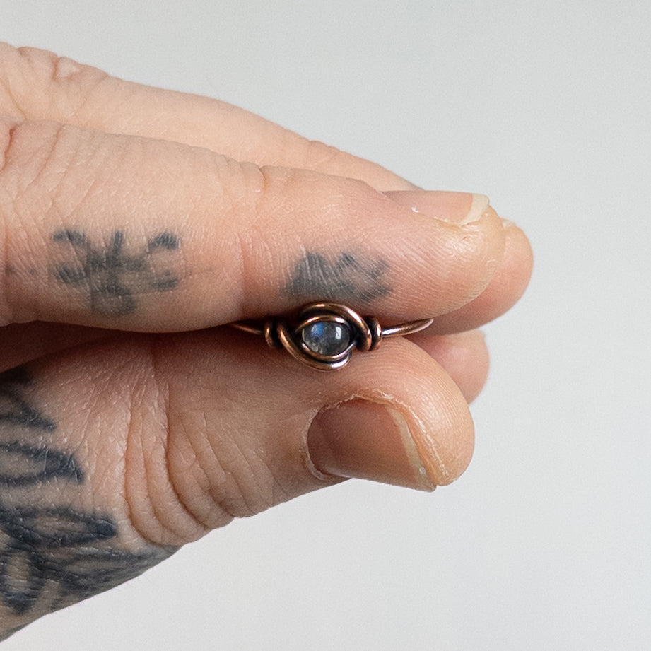 Labradorite Dainty Copper Ring Size 8