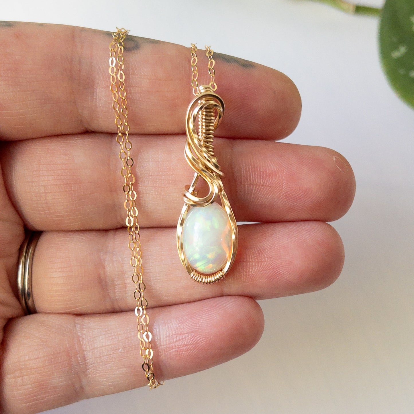 Tethys - Opal & Gold Fill Wire Wrapped Pendant