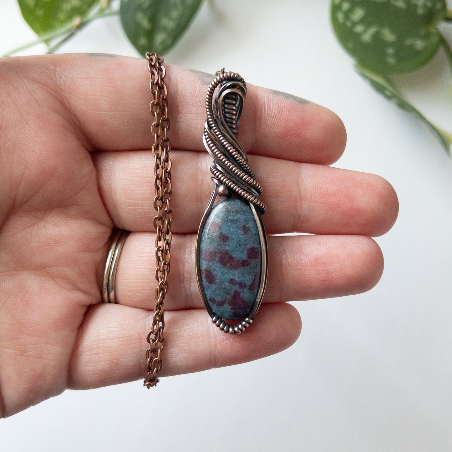 Ruby Kyanite & Copper Wrapped Pendant (UV Reactive)