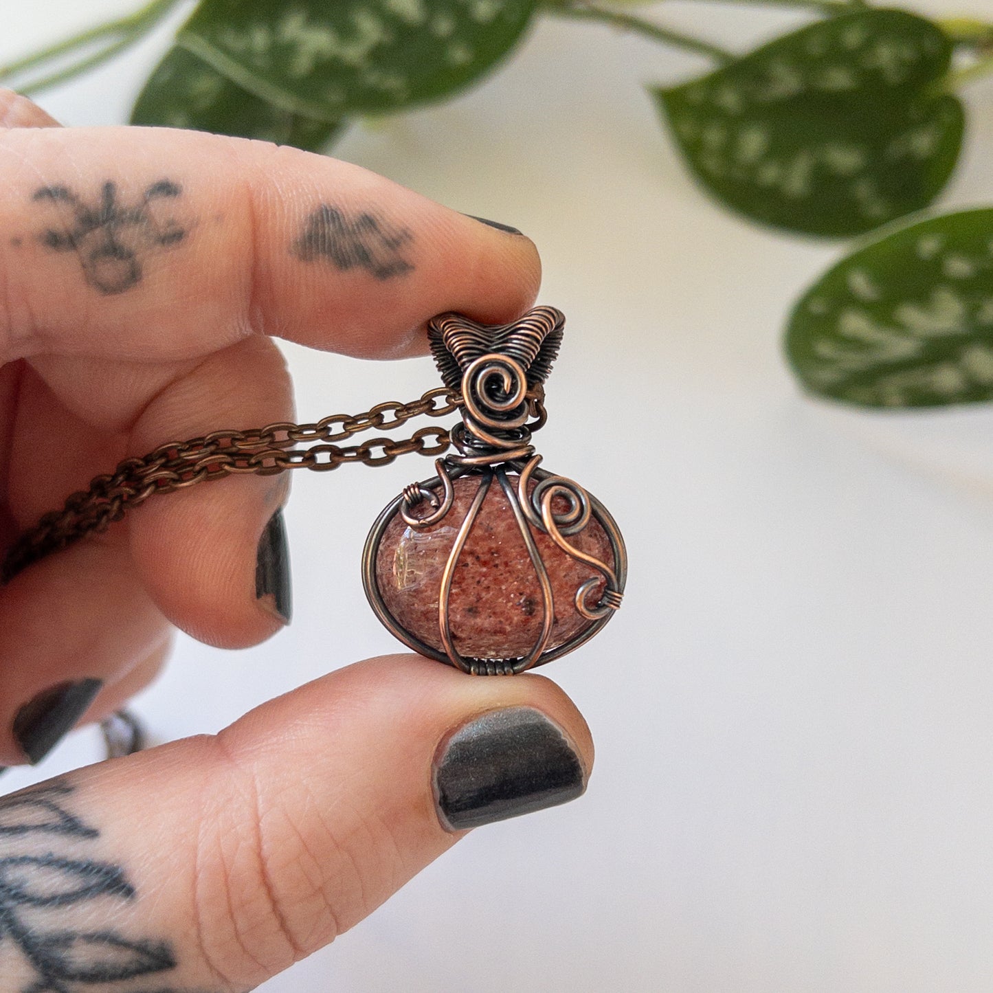 Pumpkin Pendant - Strawberry Quartz & Copper