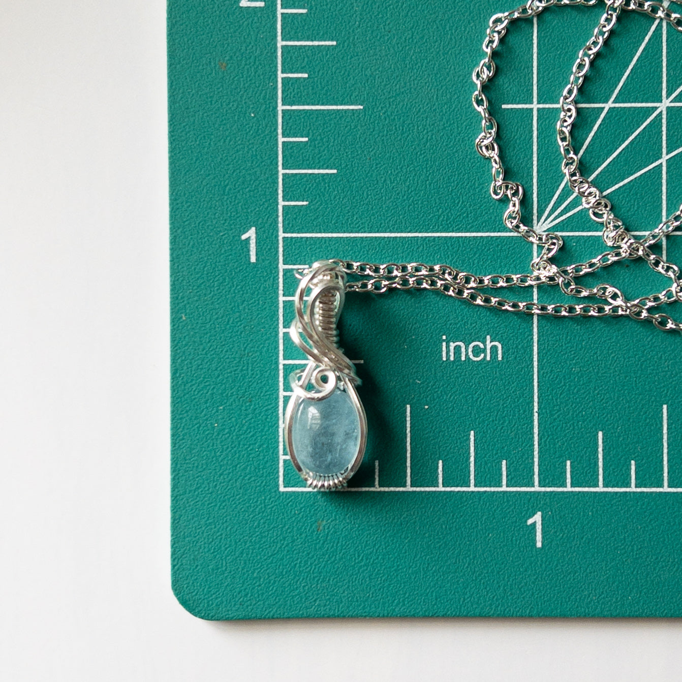 Aquamarine & Sterling Silver Wrapped Mini Pendant