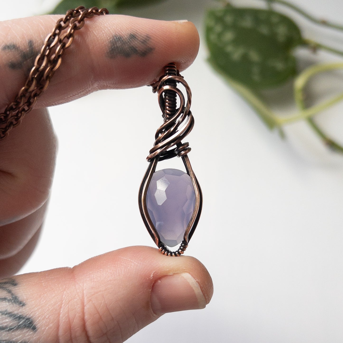 Faceted Lavender Chalcedony & Copper Wrapped Pendant