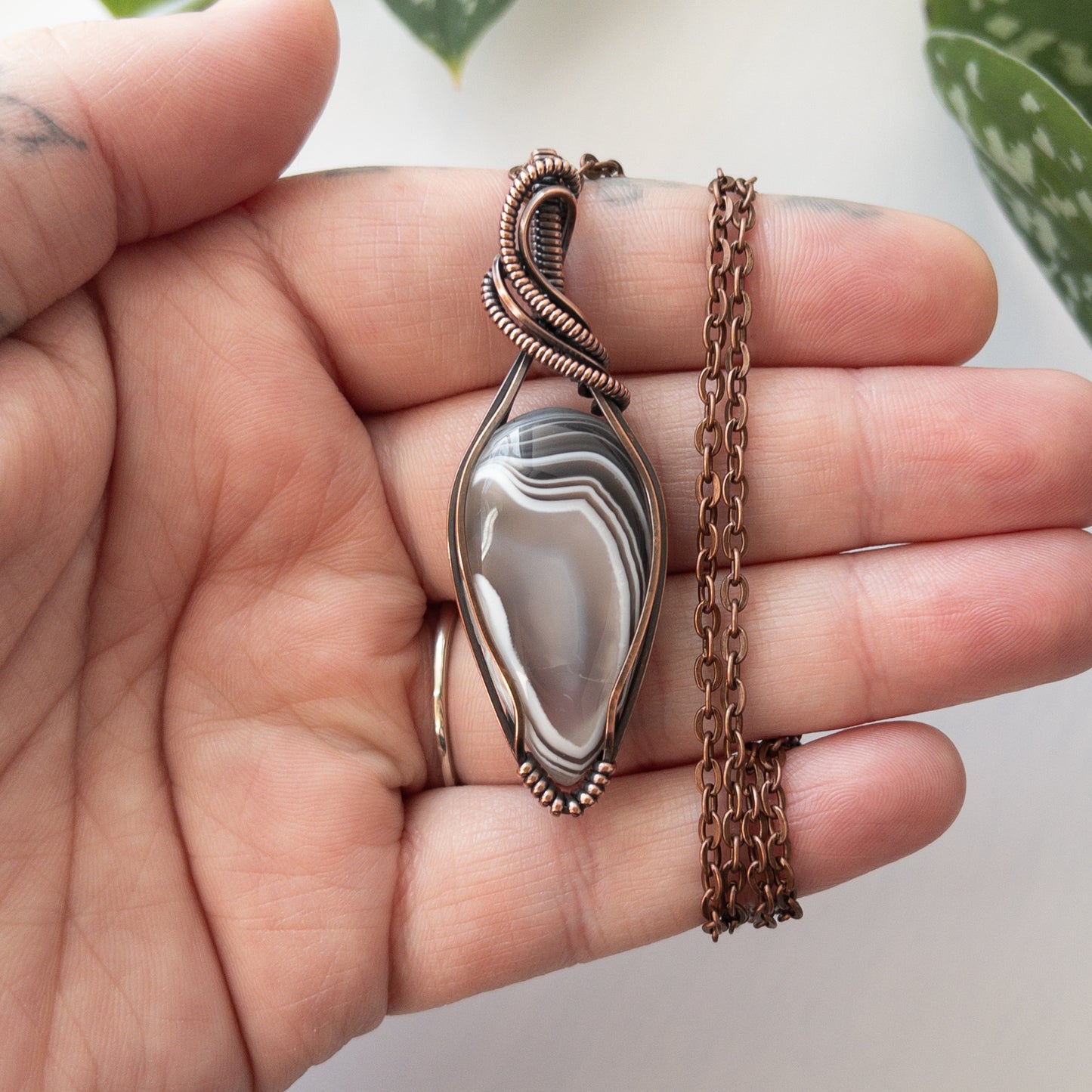 Botswana Agate & Copper Wrapped Pendant